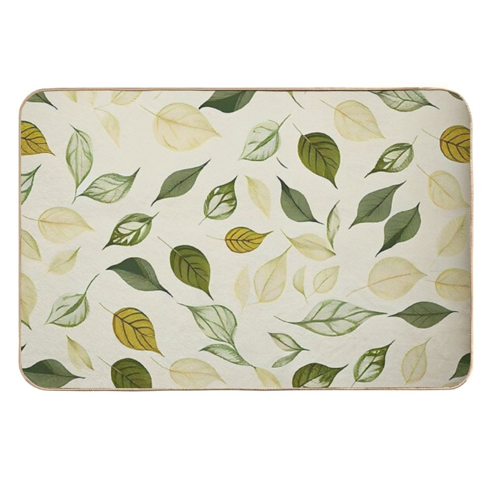 Luciana - Watercolor Leaf Leafs Abstract Painting Pattern in Green, Black, Brown, White Yellow, Blue, Cream, Light Durable Bath Mat