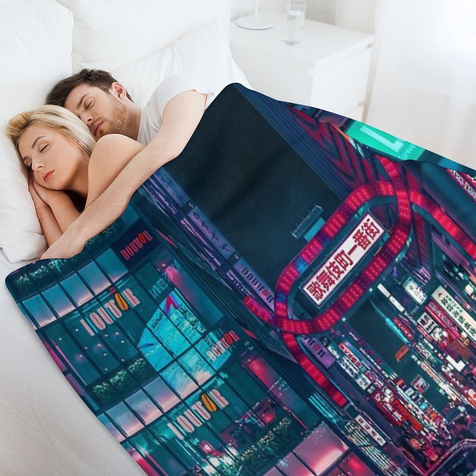 Cyberpunk Tokyo Street Travel-friendly Throw Blanket
