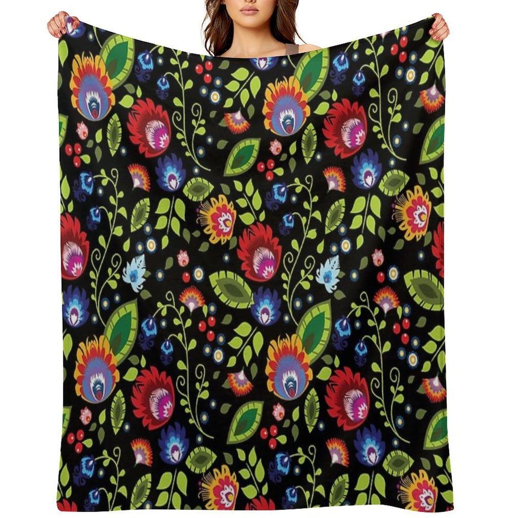 Polish Folklore - Beautiful Composition on Black Multi-functional Throw Blanket