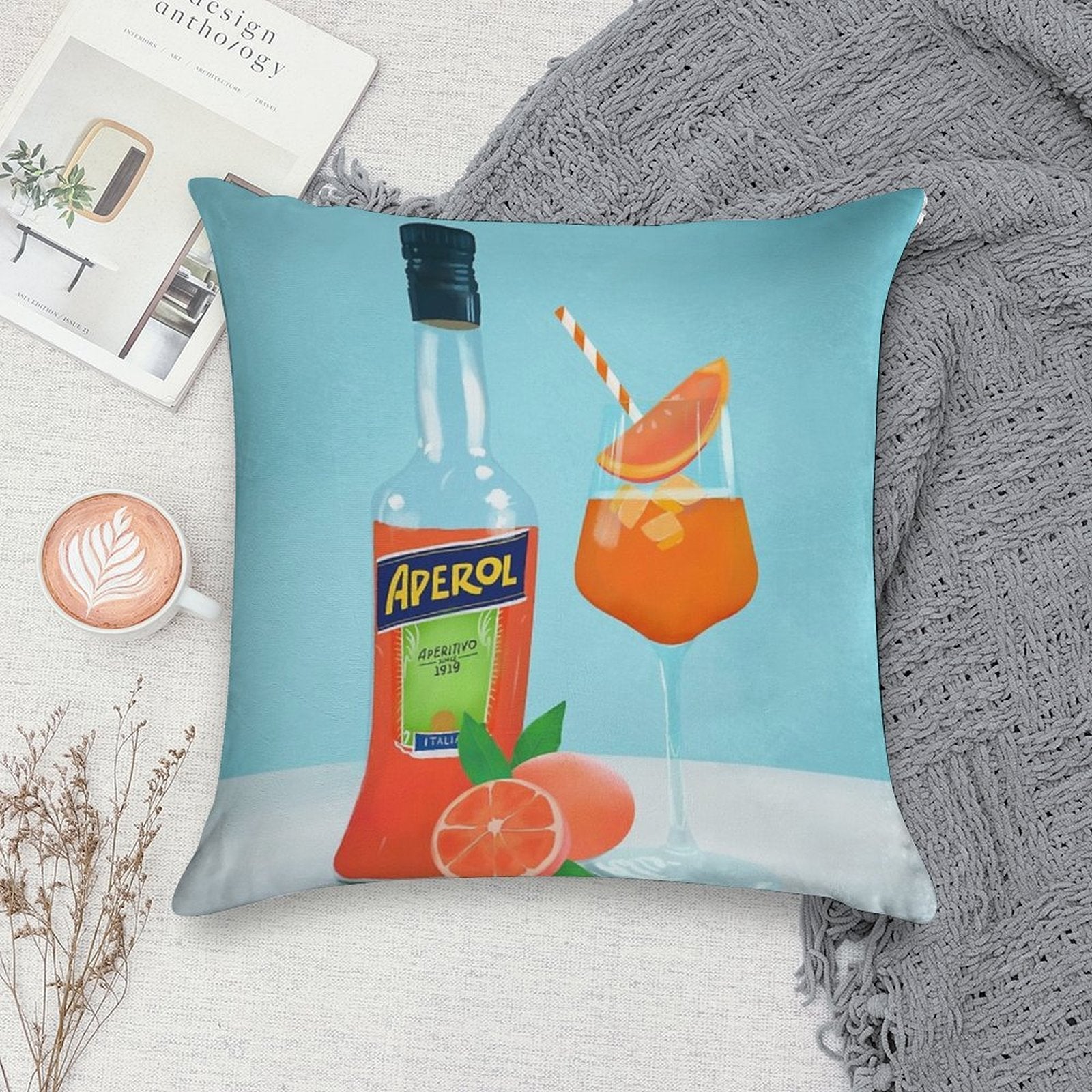 Aperol Spritz Soft Durable Construction Throw Pillow