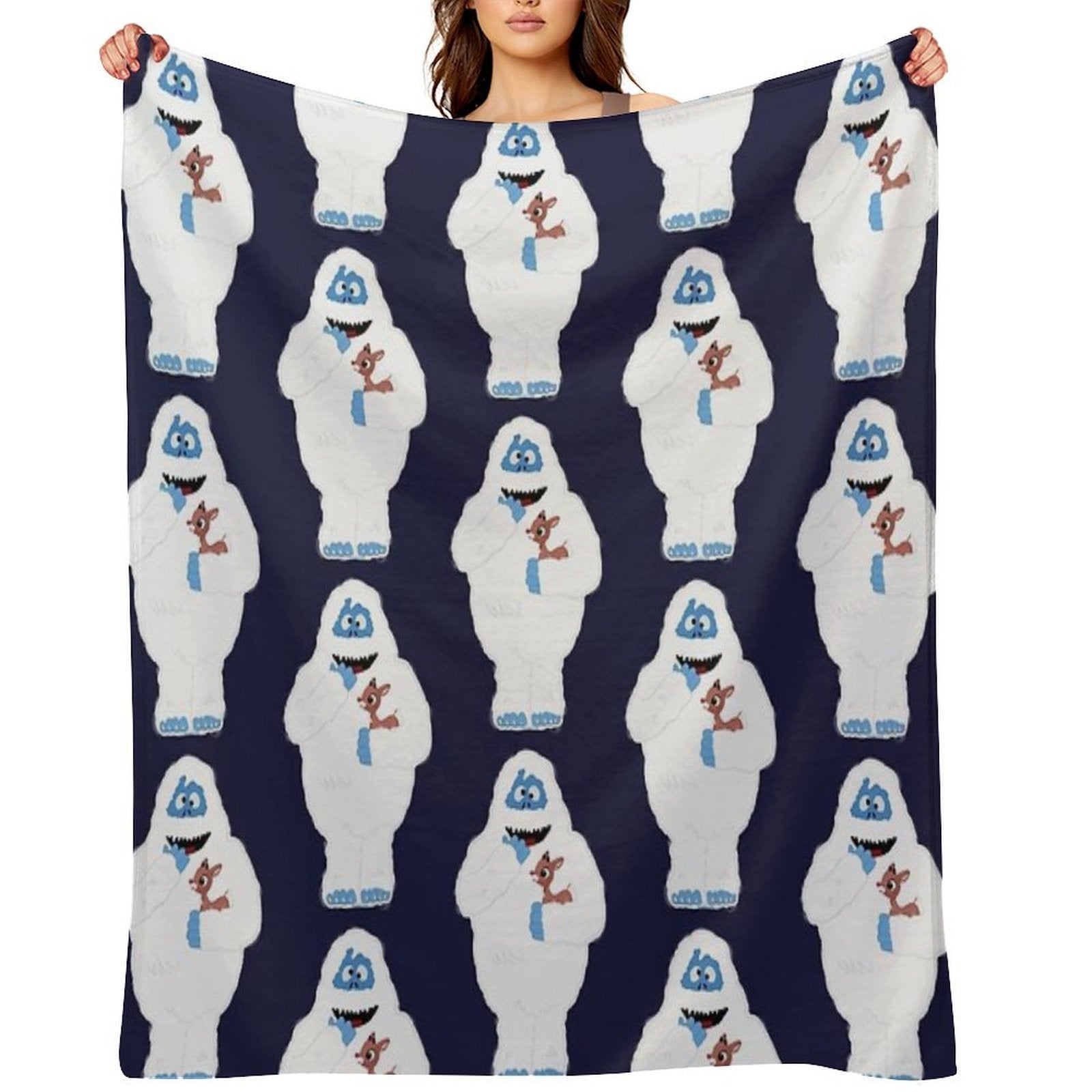 Classic Christmas Abominable Snowman with Rudolph © GraphicLoveShop Eco-conscious Throw Blanket
