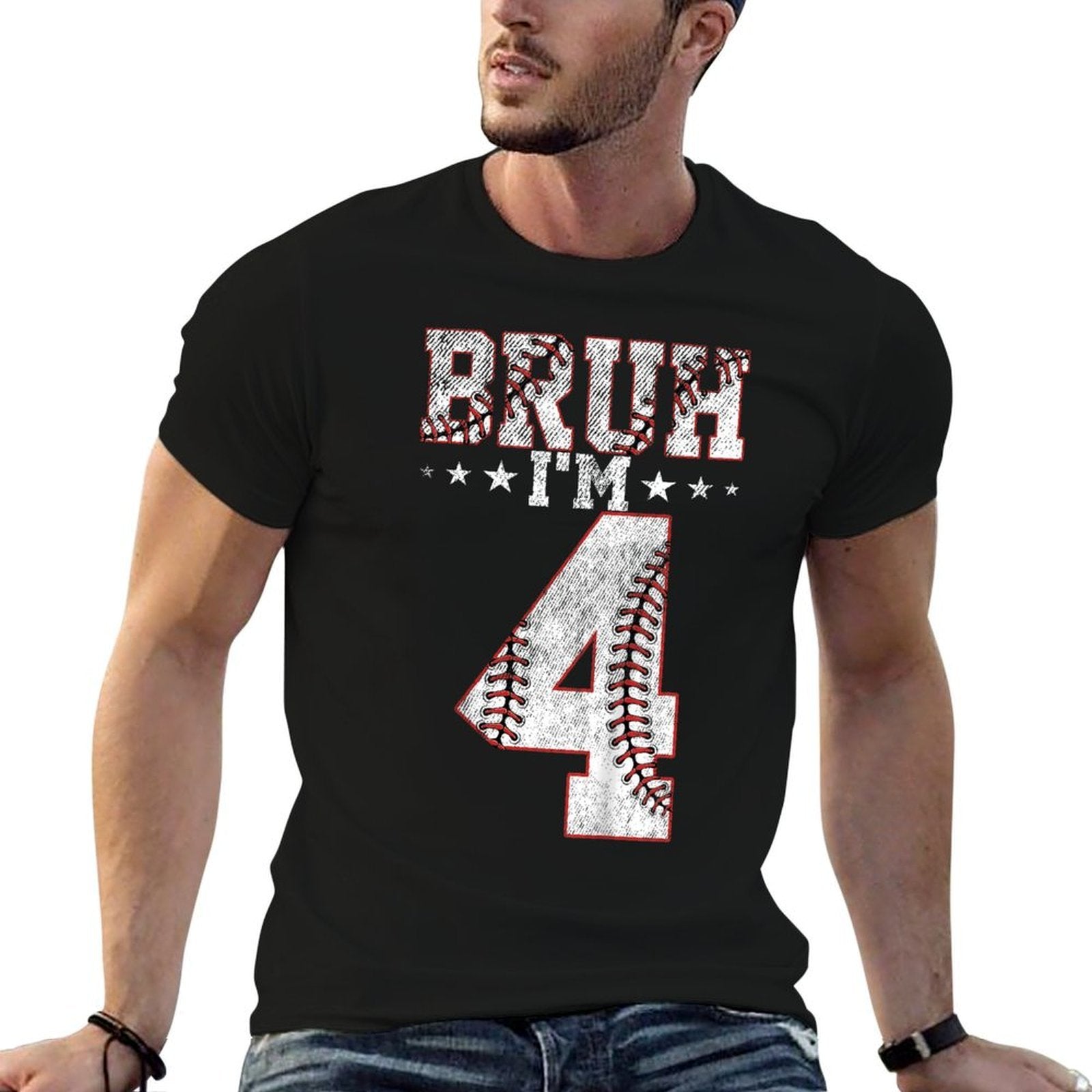 Kids Bruh 4th Birthday Baseball Bruh I&#39;m 4 Year Old Birthday  Odor-resistant T-Shirt