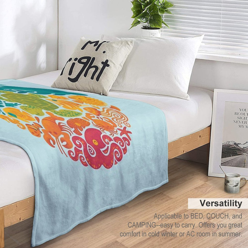 Aquatic Rainbow (light Blue) Easy Care Throw Blanket