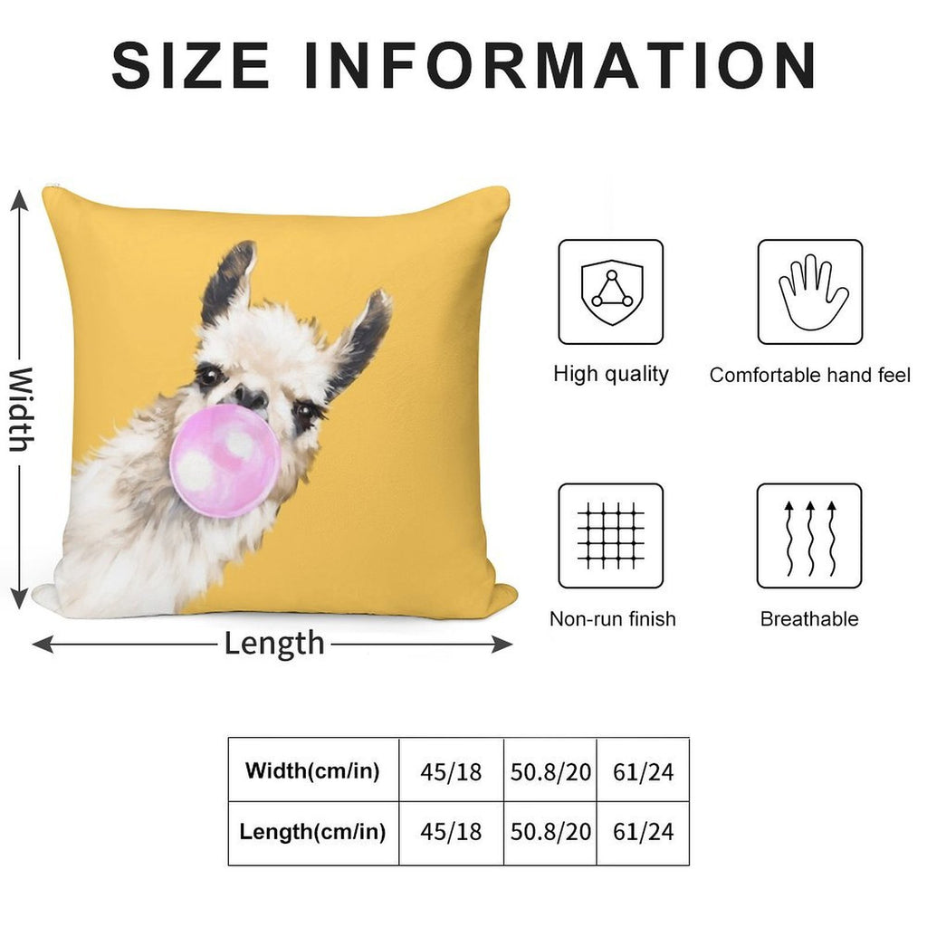 Bubble Gum Sneaky Llama in Mustard Yellow Soft Home Decor Throw Pillow