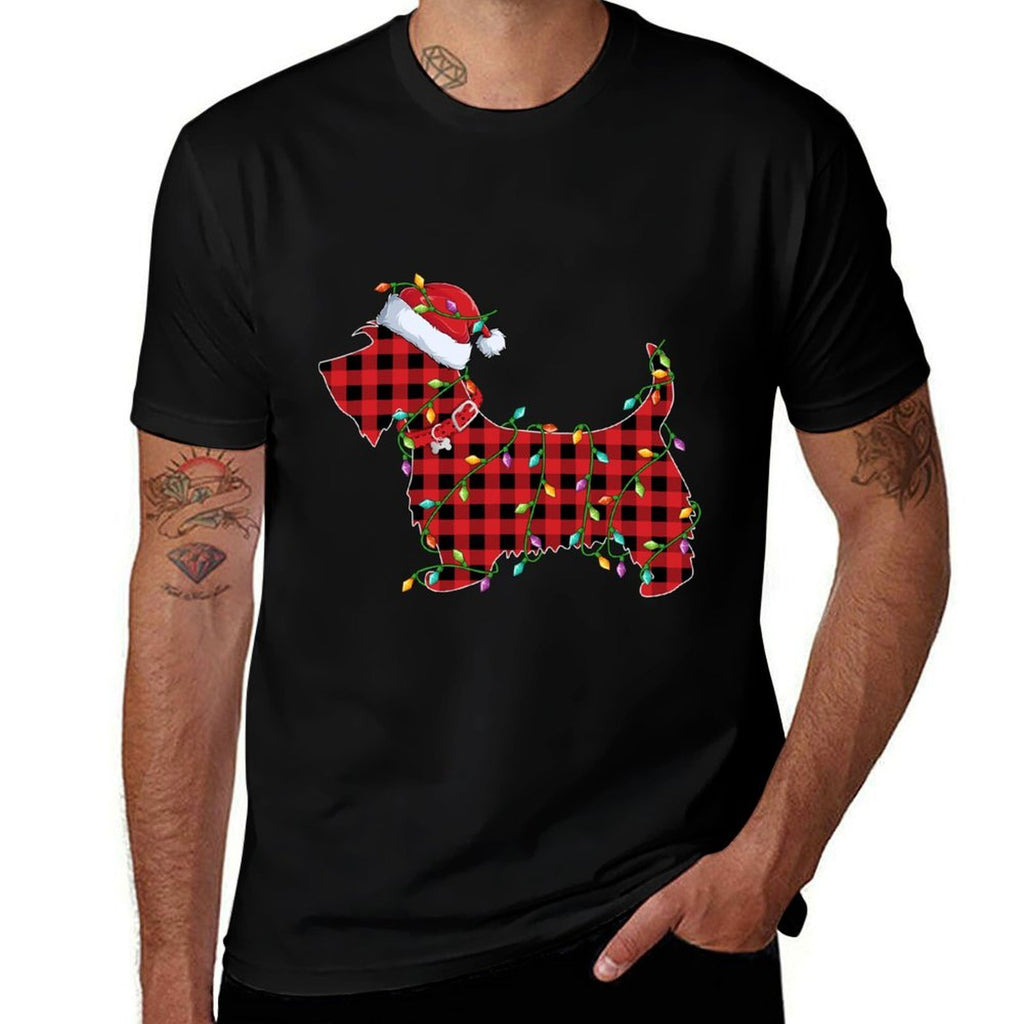 Xmas Lighting Matching Buffalo Plaid Scottie Dog Christmas  Graphic-printed T-Shirt