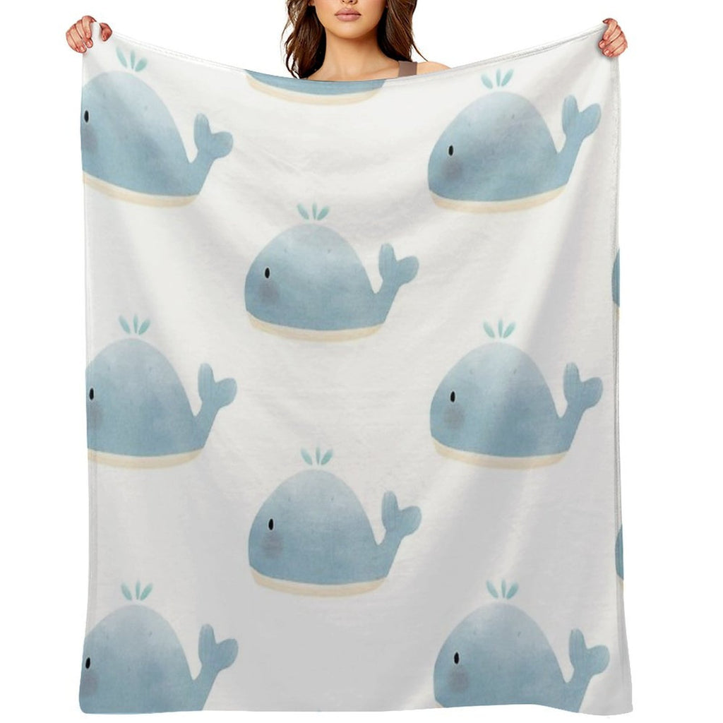 Blue Whale Watercolor Hand Drawn Kawaii Versatility Throw Blanket