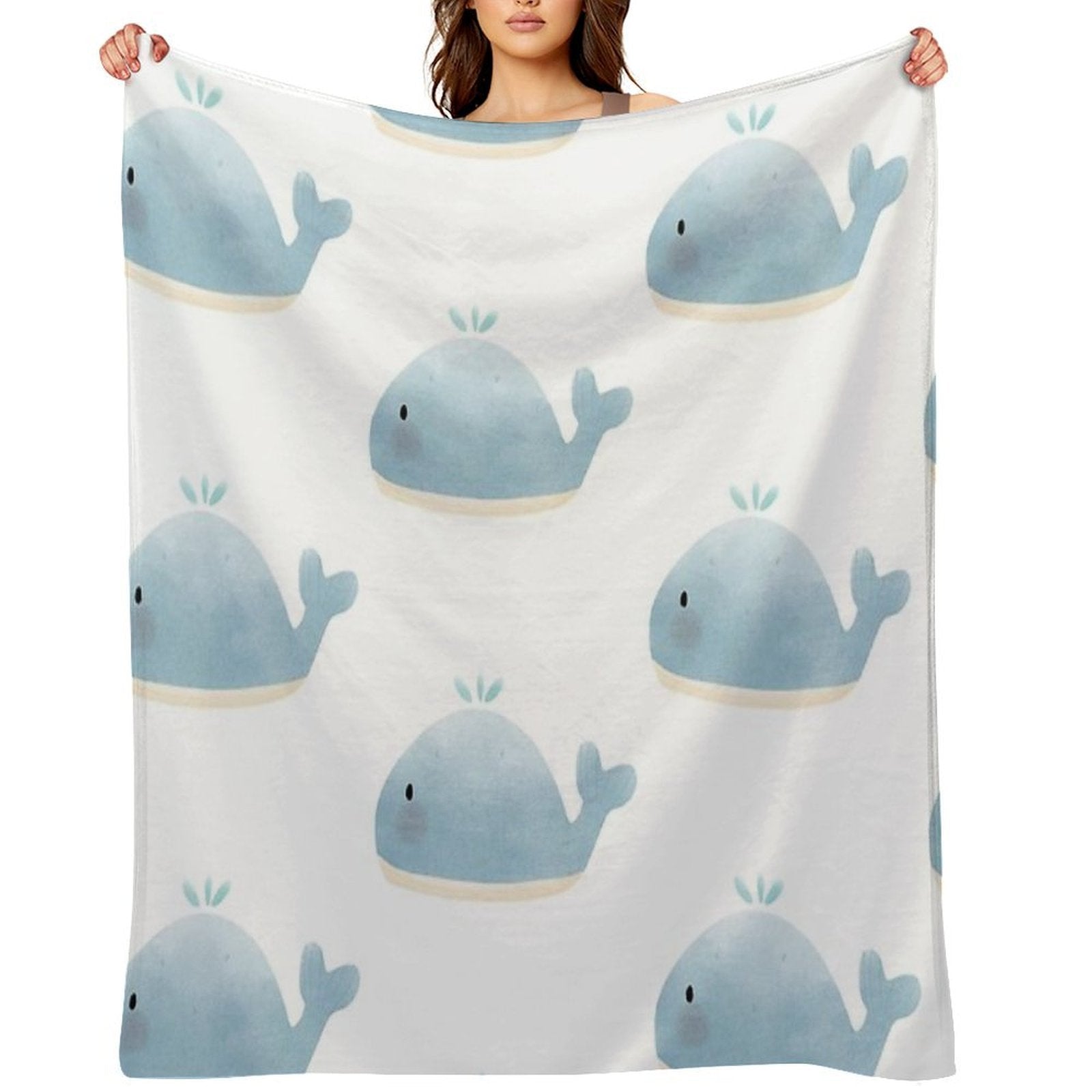 Blue Whale Watercolor Hand Drawn Kawaii Versatility Throw Blanket