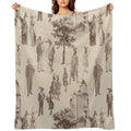 Antique Victorian Animals Brown Beige Toile Travel-friendly Throw Blanket