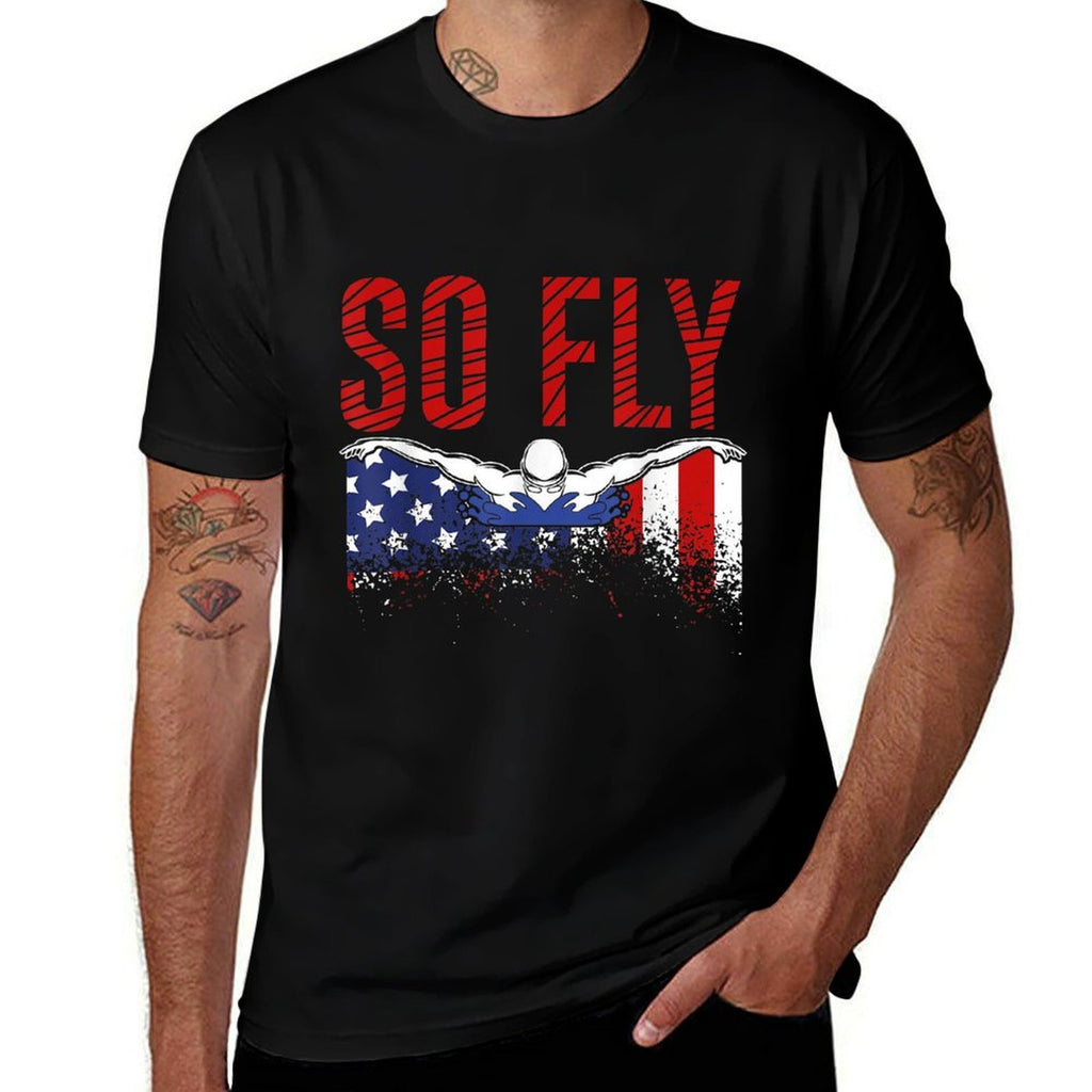 So Fly USA Swimming Team Sports Athlete US Swim Aquatic  Fade-proof Color T-Shirt