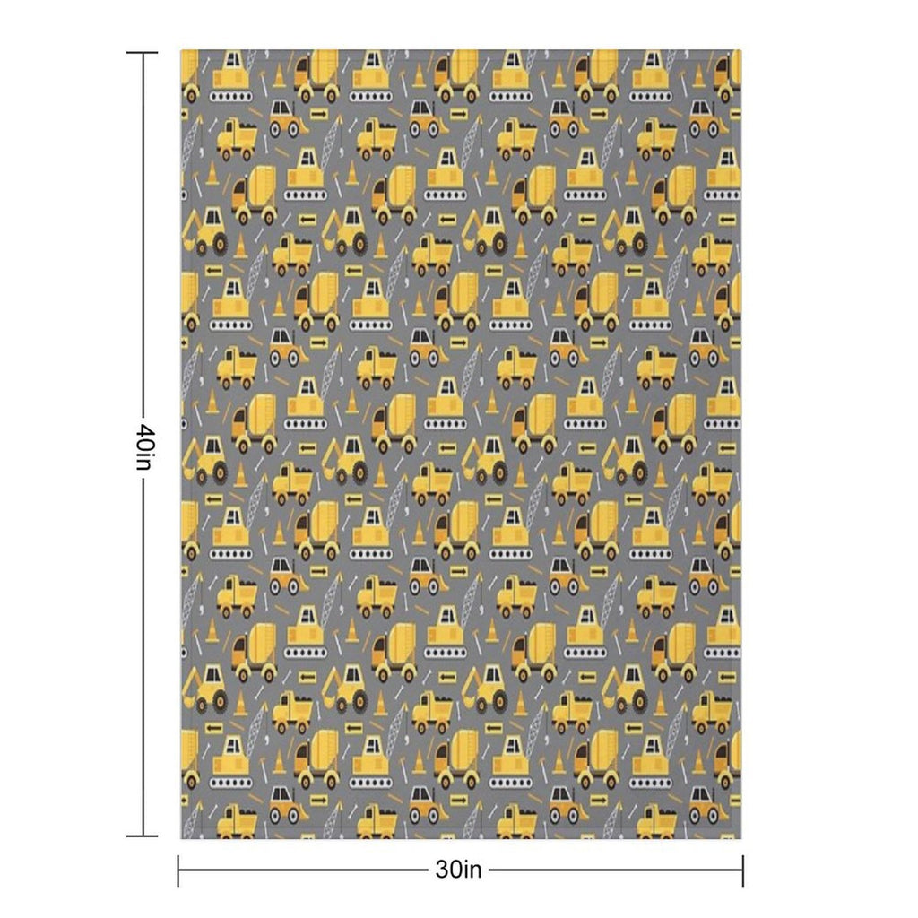Construction Trucks on Gray Travel-friendly Throw Blanket