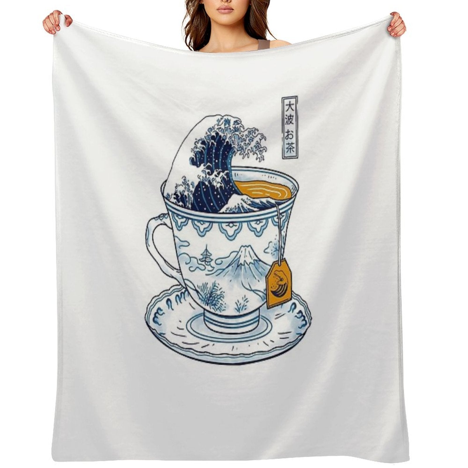 The Great Kanagawa Tea Sustainable Throw Blanket