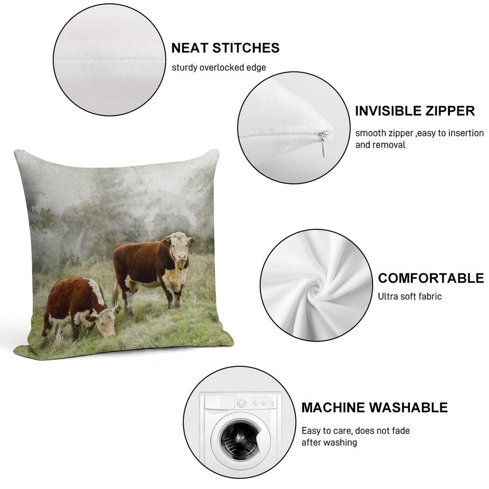 Hereford Bull And Cow Watercolour Photograph Soft Fade-Resistant Throw Pillow