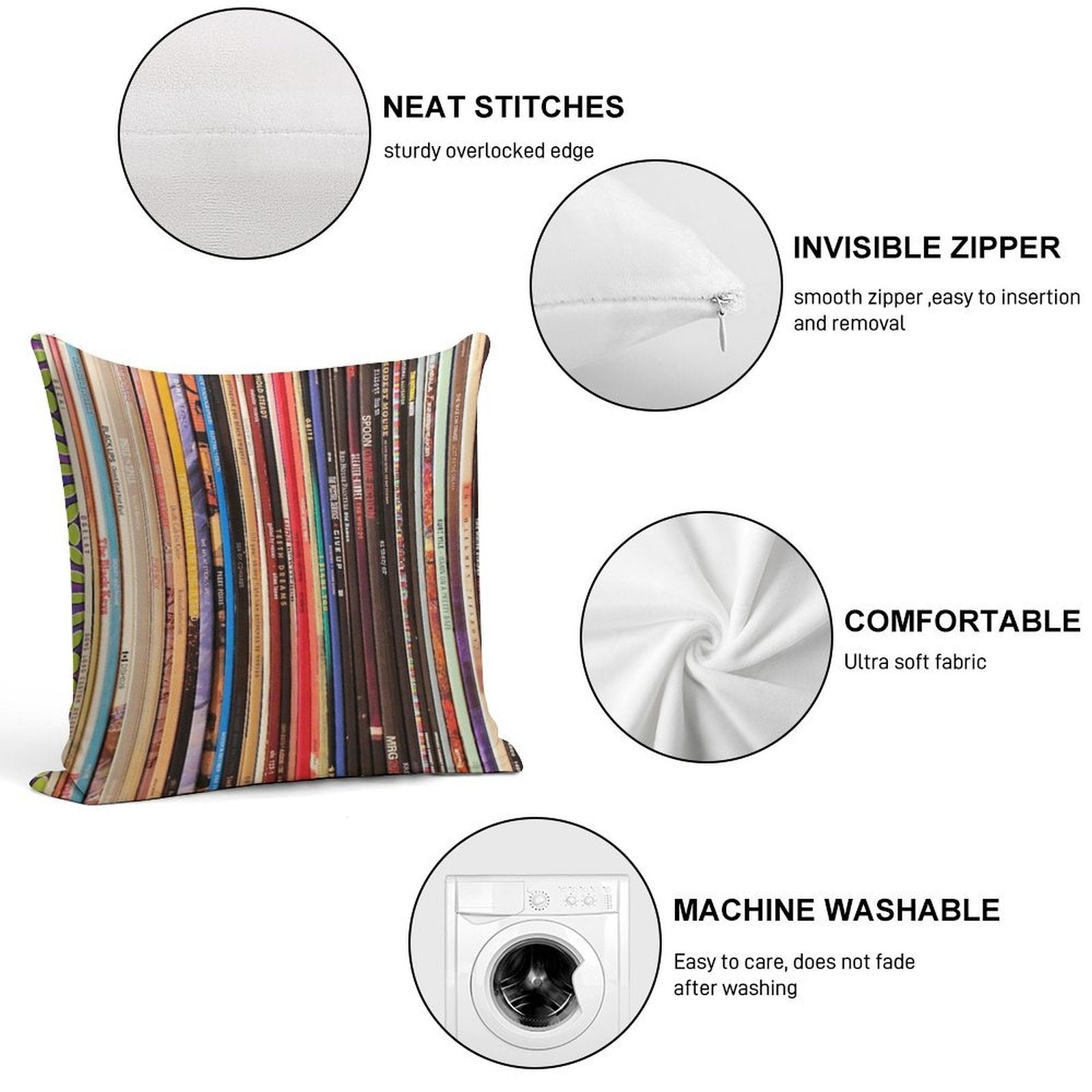 Indie Rock Vinyl Records Soft Anti-Pilling Throw Pillow