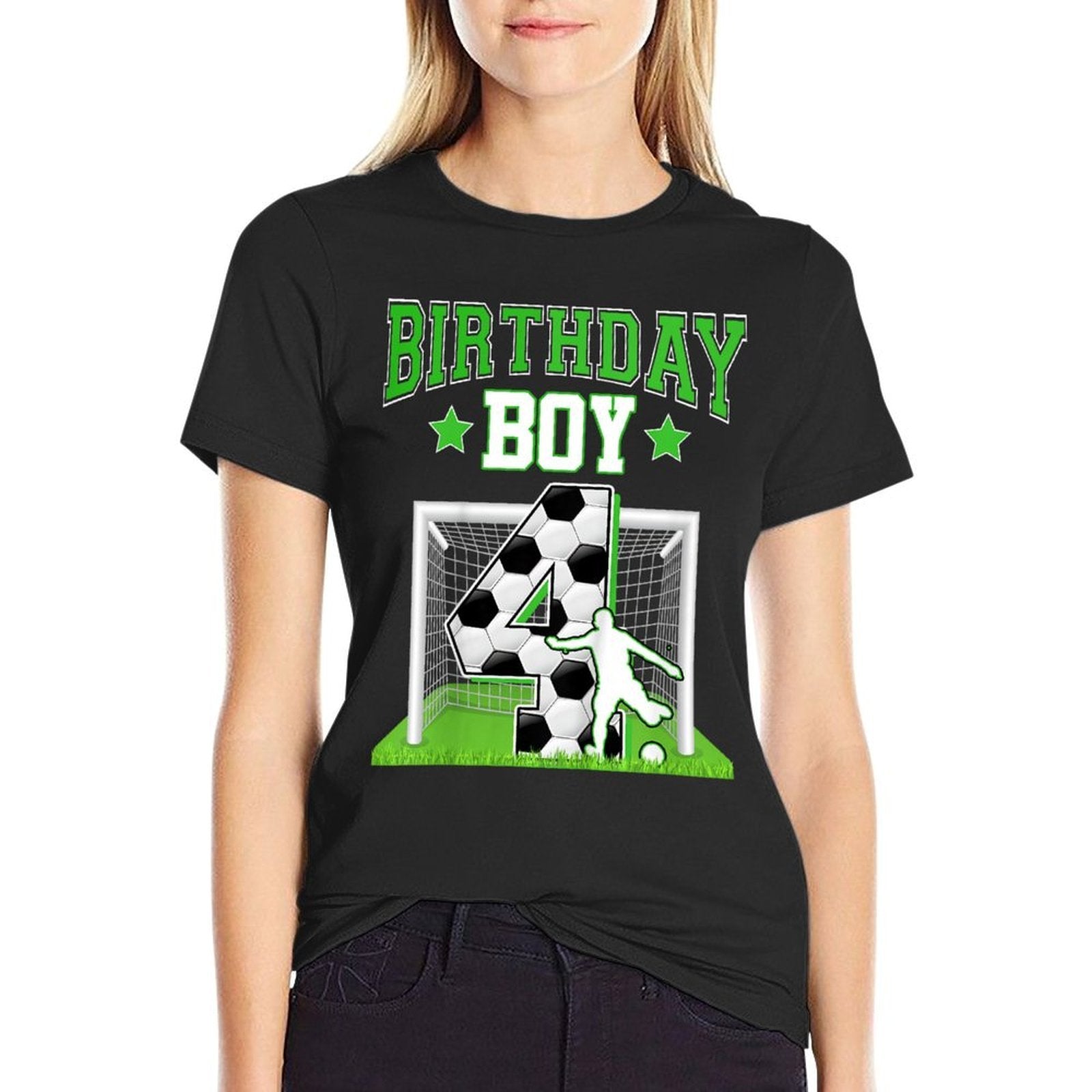 Kids Soccer Ball 4th Birthday Boy 4 Year Old Baller Player Party  Moisture-wicking T-Shirt