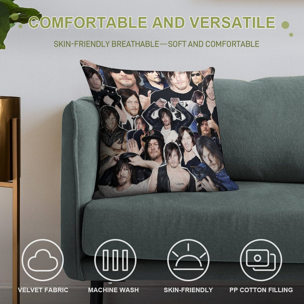 Norman Reedus Collage Soft Decorative Cover Throw Pillow
