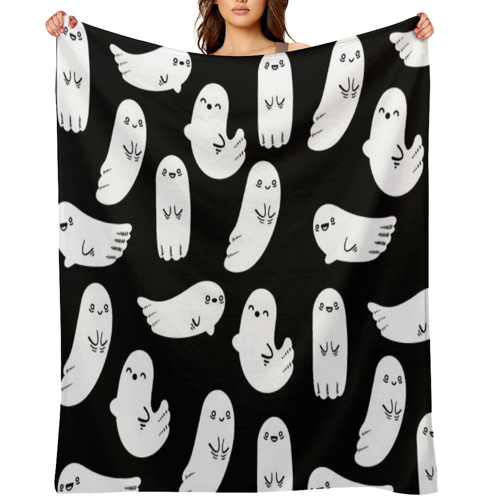 Cute And Spooky Black And White Ghosts Eco-conscious Throw Blanket