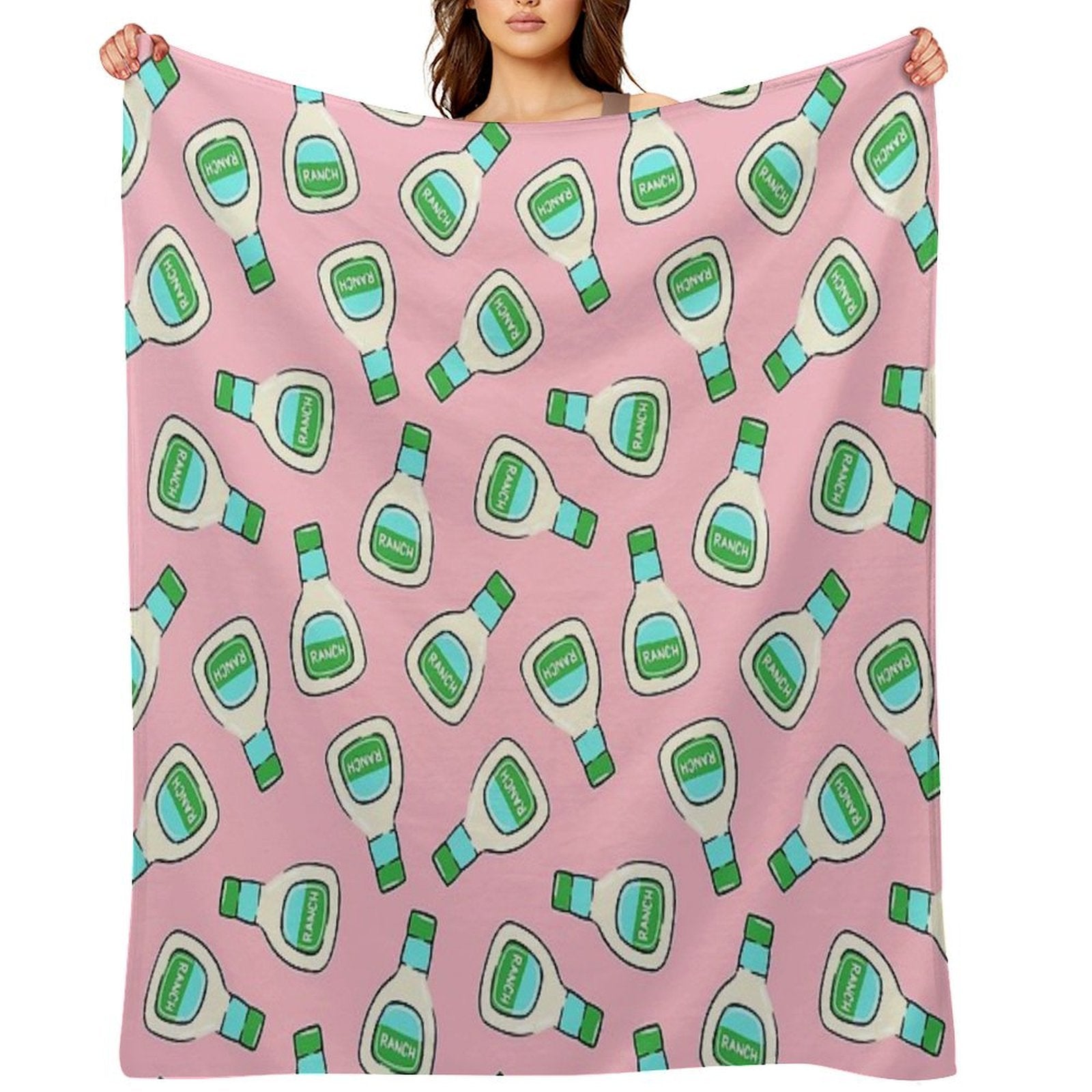 Ranch - Salad Dressing Bottle (pink) Plush Throw Blanket