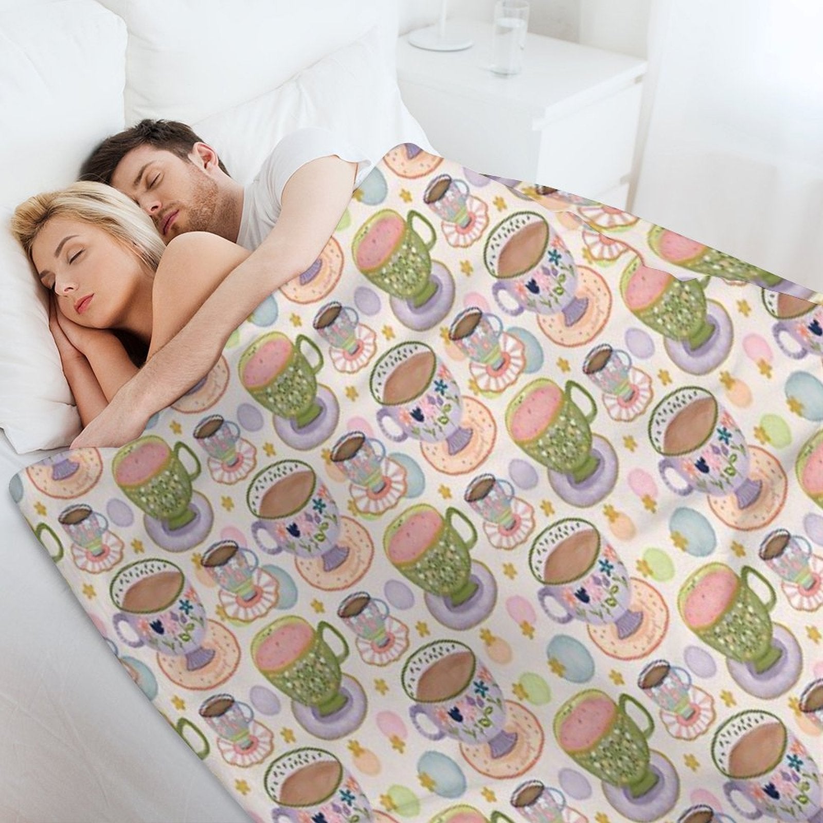 Fancy A Cup of Tea Watercolour Pattern Premium Throw Blanket