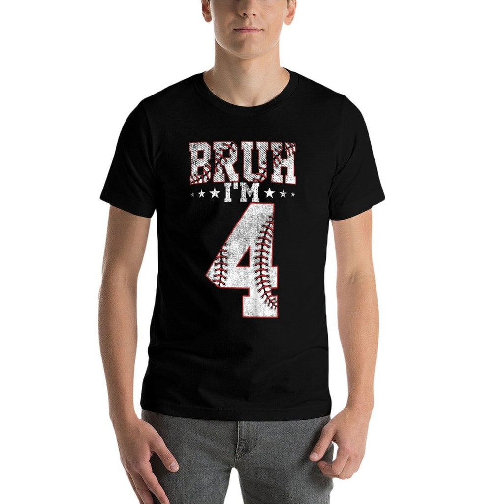 Kids Bruh 4th Birthday Baseball Bruh I&#39;m 4 Year Old Birthday  Odor-resistant T-Shirt