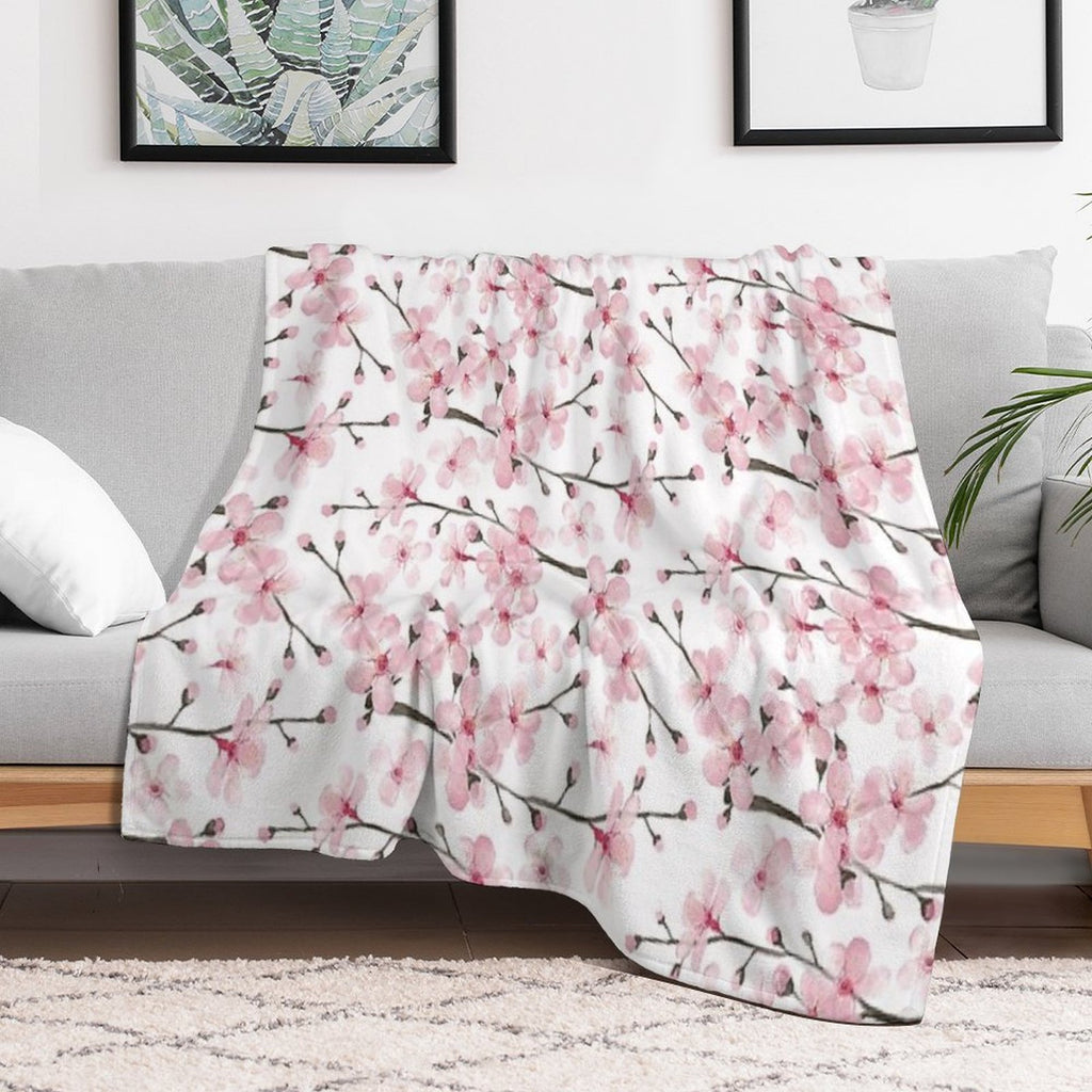 Cherry Blossom Watercolor Art by Magenta Rose Designs Anti-pilling Throw Blanket
