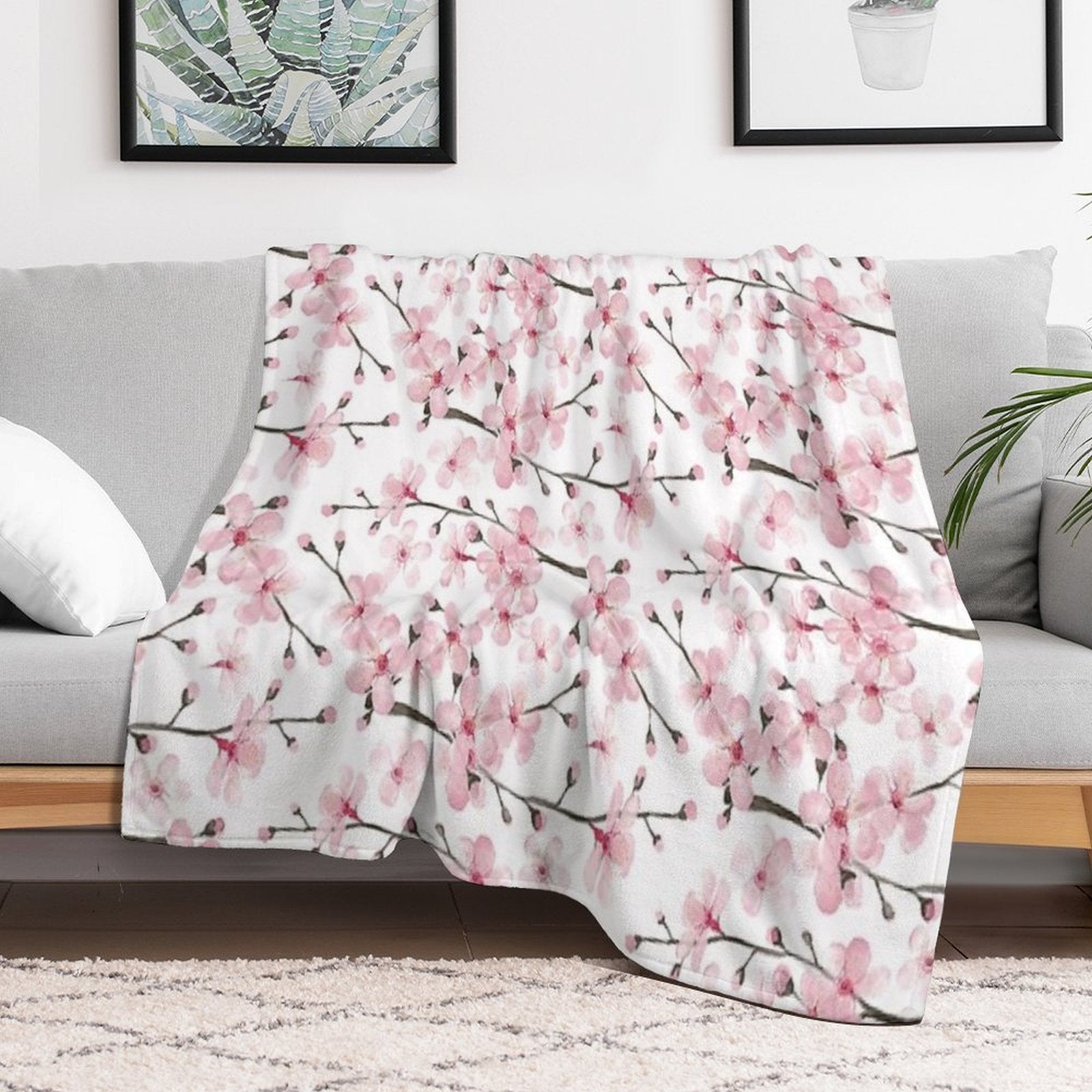 Cherry Blossom Watercolor Art by Magenta Rose Designs Anti-pilling Throw Blanket