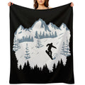 Snowboard, Snowboarder And Mountains, Snowboarding Machine-washable Throw Blanket