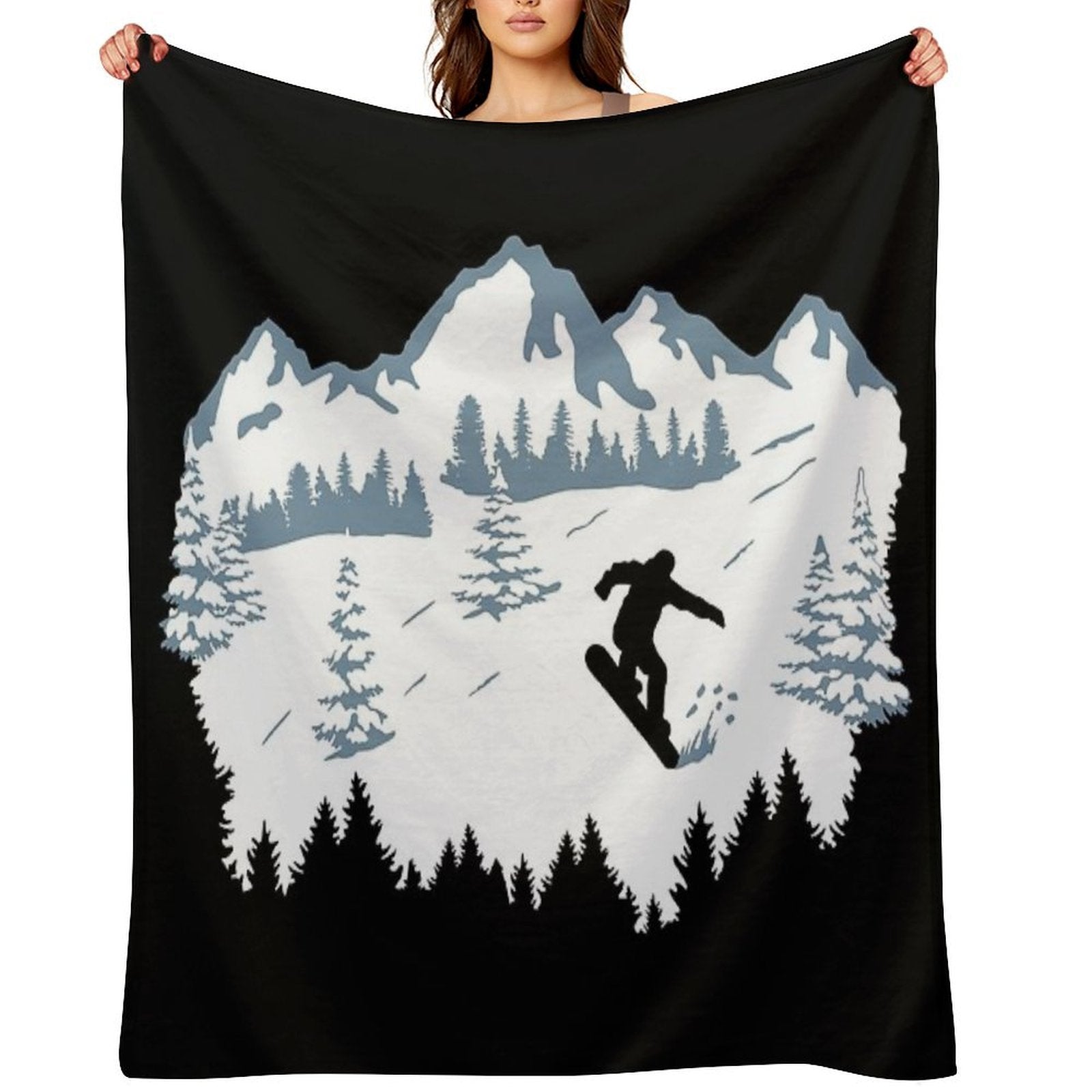 Snowboard, Snowboarder And Mountains, Snowboarding Machine-washable Throw Blanket
