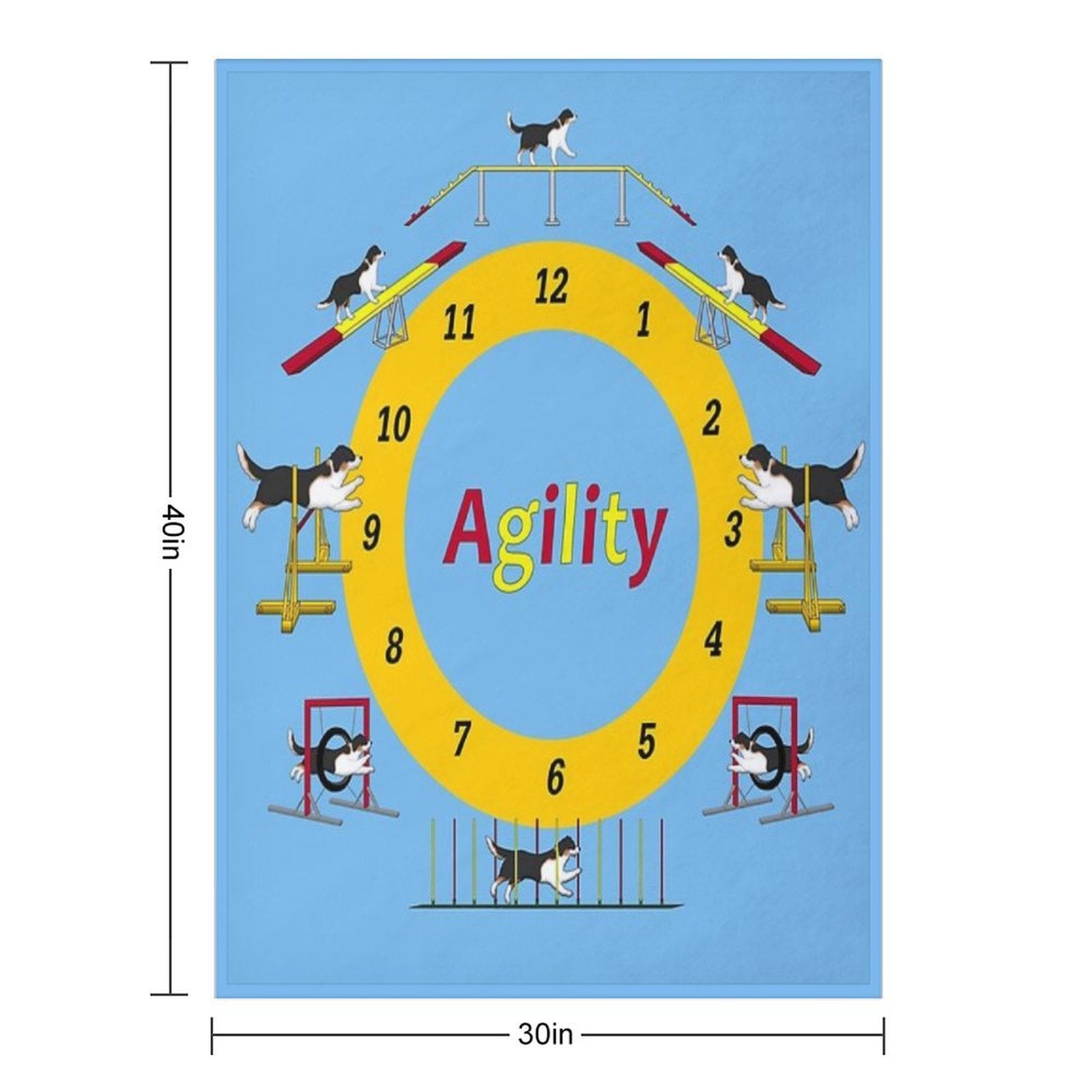 Agility Clock Australian Shepherd Black Wrinkle-free Throw Blanket