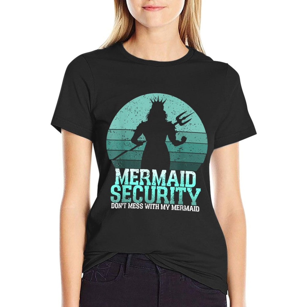 Mermaid Security Funny Vintage Birthday Party Dad Father Day  Wrinkle-resistant T-Shirt