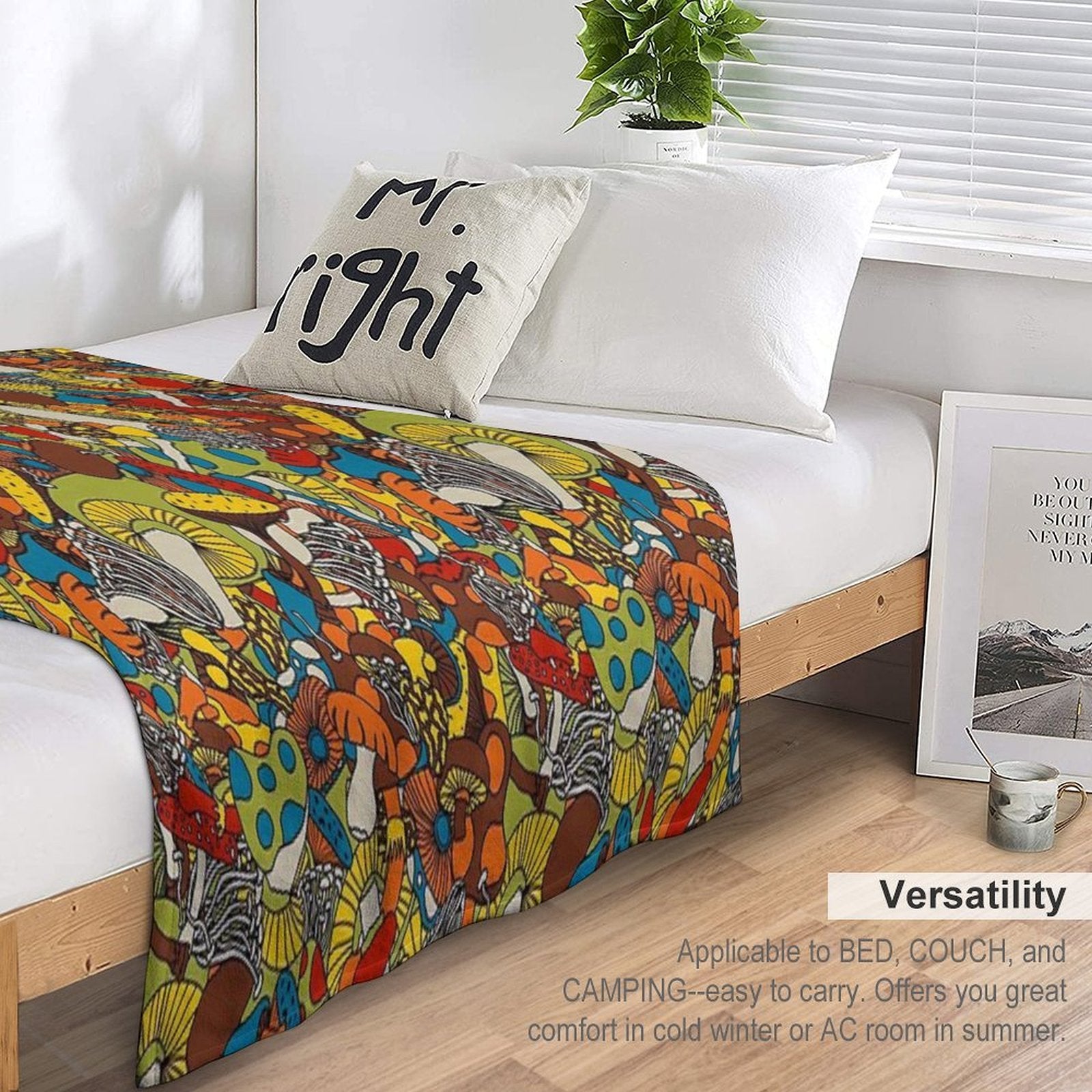70s Psychedelic Mushroom Eco-conscious Throw Blanket