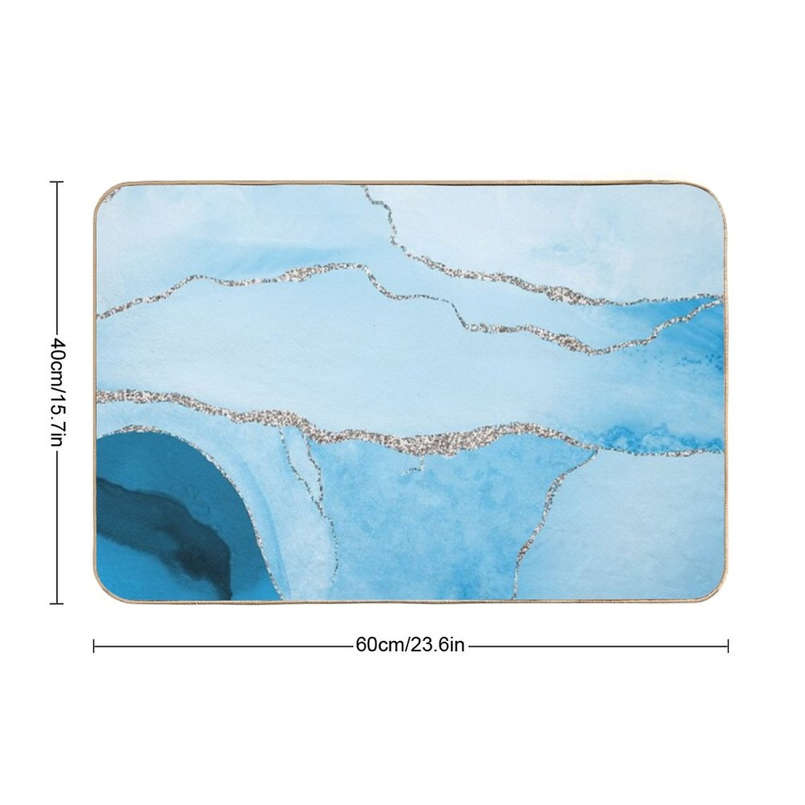 Watercolor Agate in Aqua Blue Faux Silver Veins  Easy To Clean Bath Mat