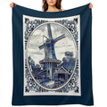 DUTCH BLUE DELFT  Vintage Windmill  Print Sustainable Throw Blanket