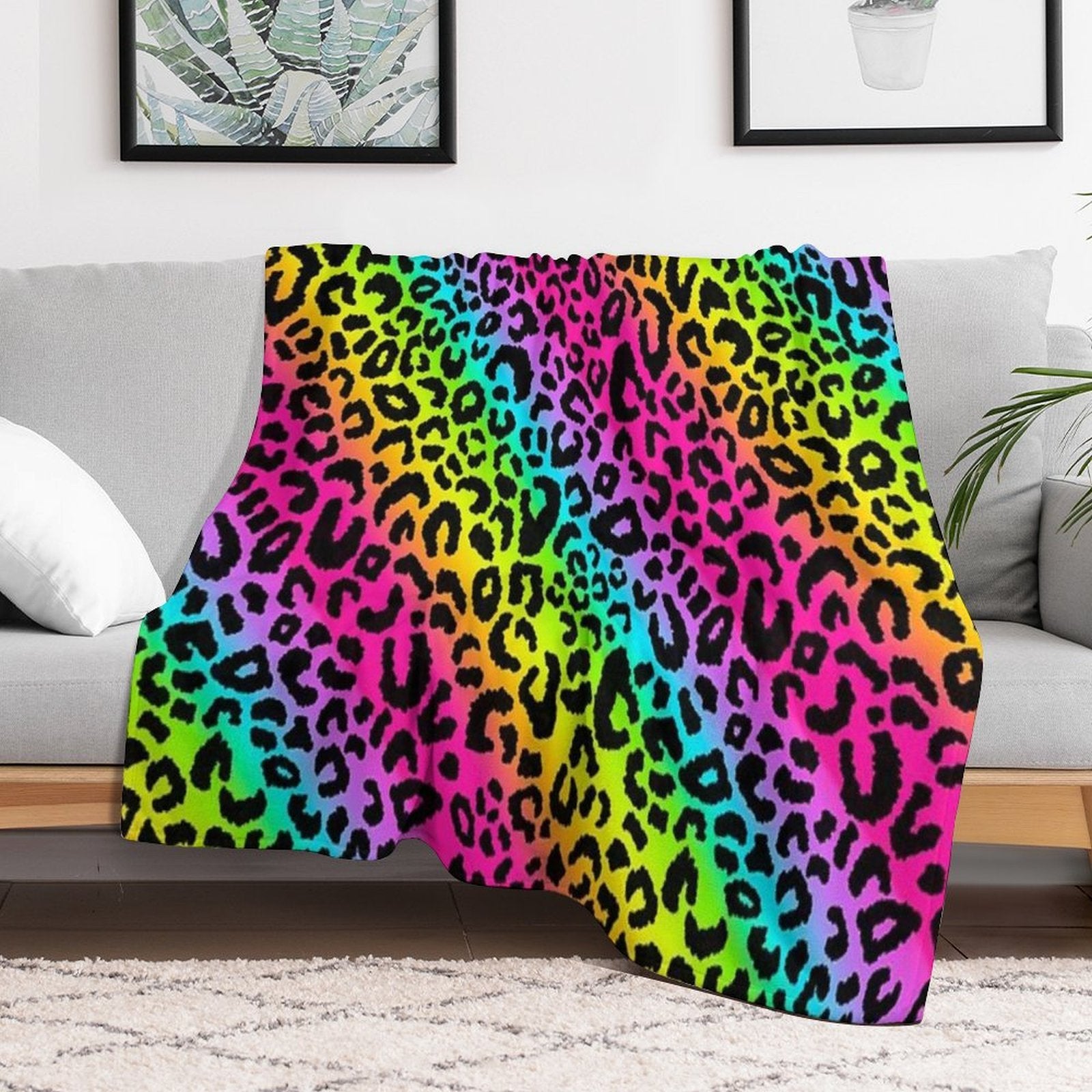 Colofrul Rainbow Leopard Wrinkle-free Throw Blanket