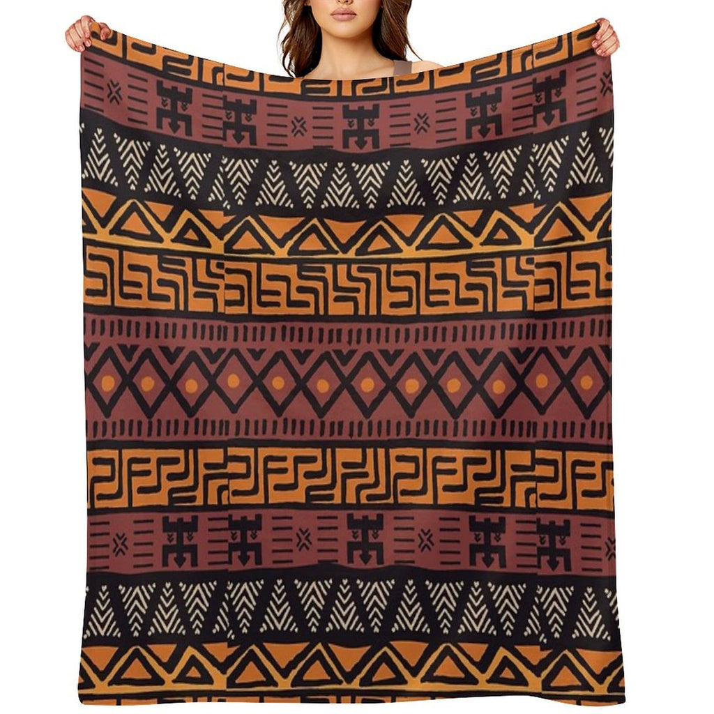African Tribal Mudcloth Pattern Versatility Throw Blanket
