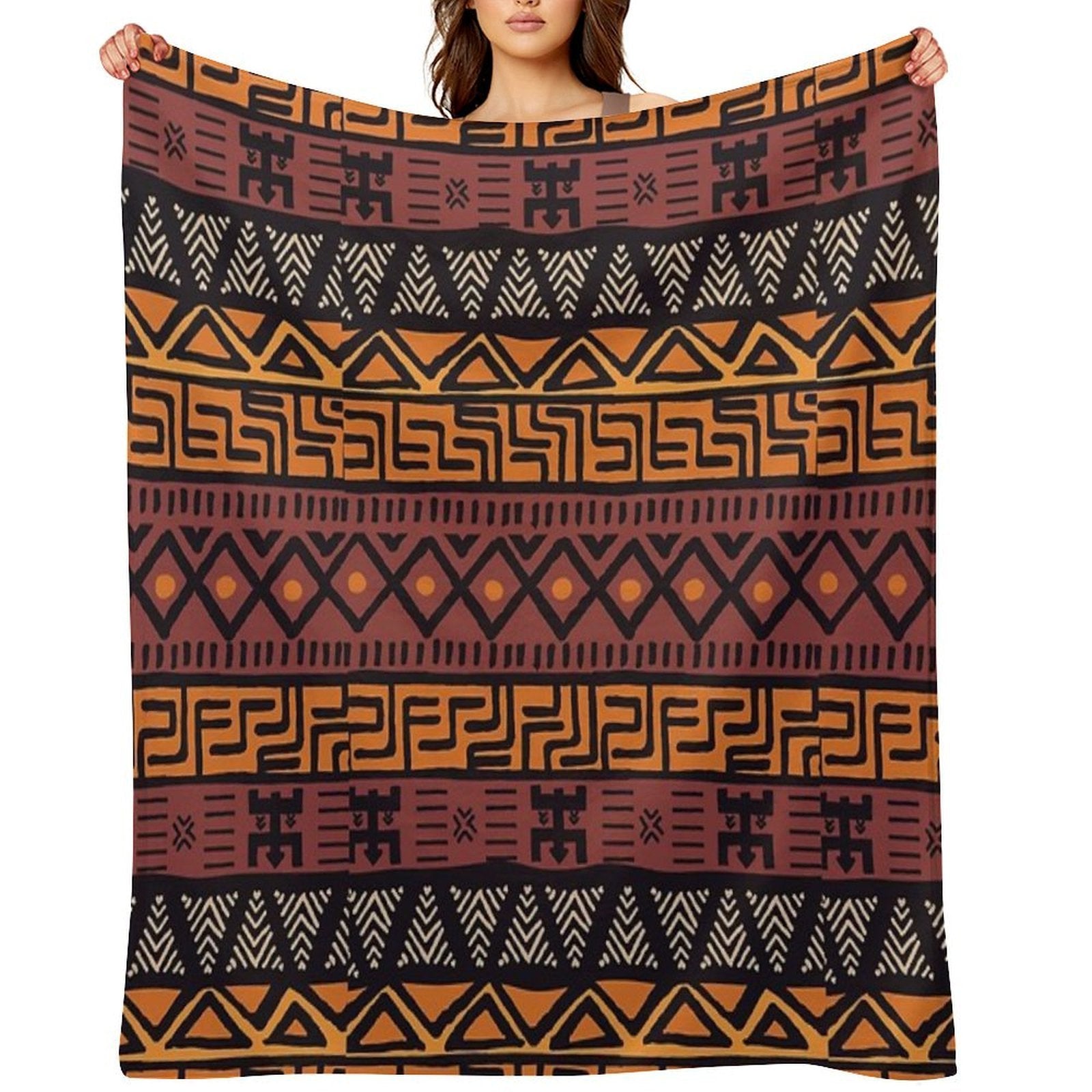African Tribal Mudcloth Pattern Versatility Throw Blanket