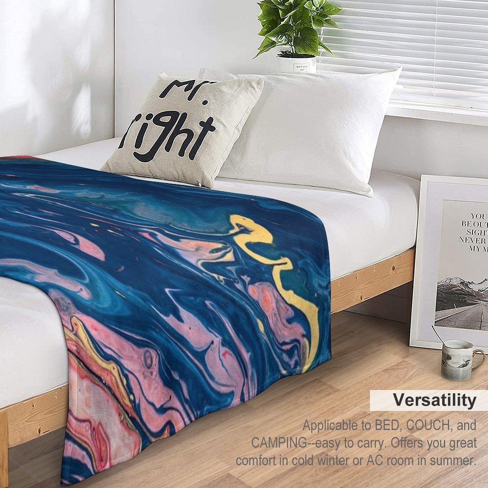 Marble Swirls of Dark Blue Pink Red And Yellow Abstract Pattern Multi-functional Throw Blanket