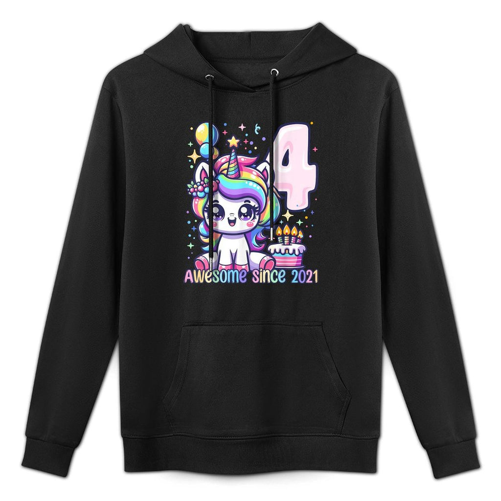 Unicorn 4th Birthday 4 Year Old Unicorn Party Girls Outfit Medium-Weight Fabric Hoodie