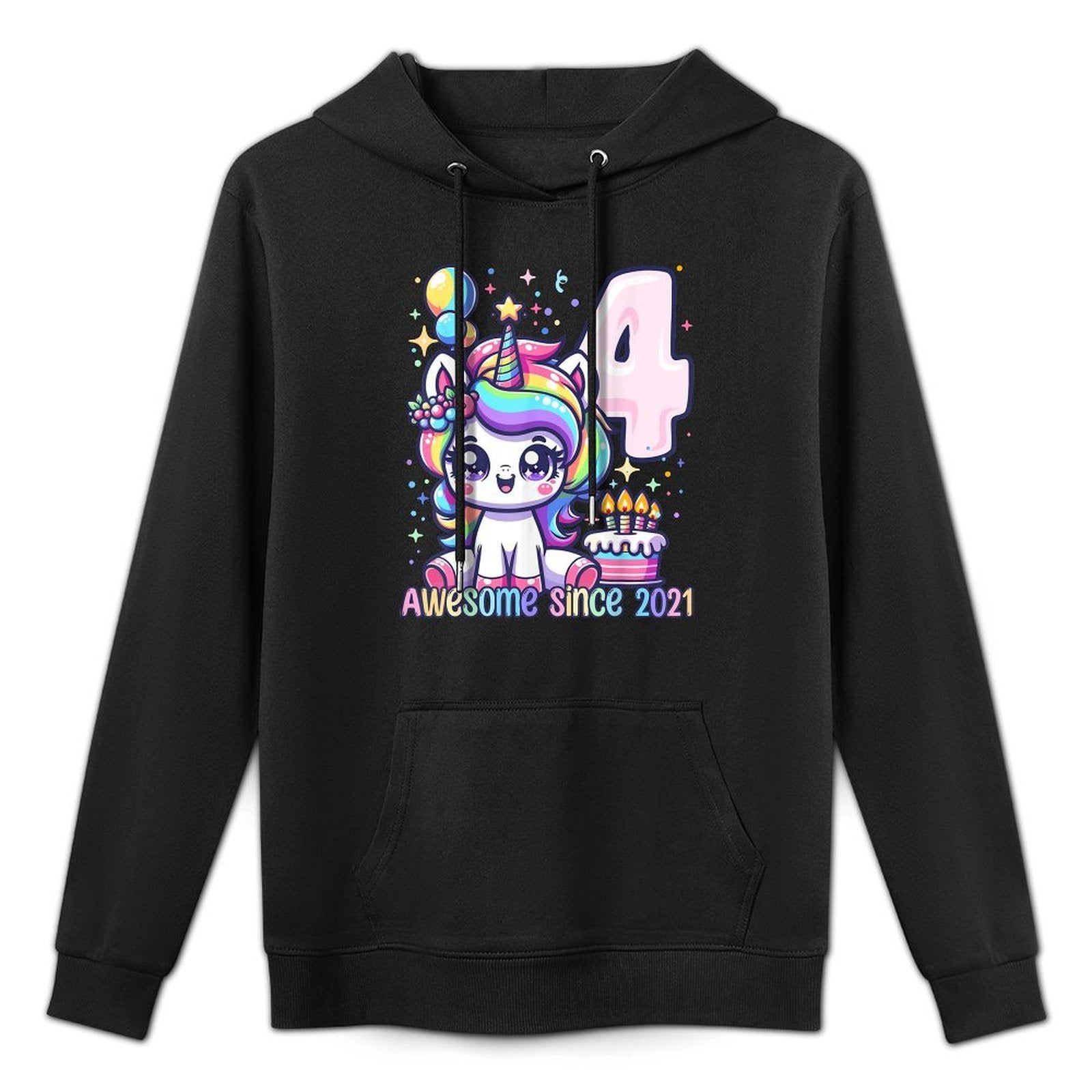 Unicorn 4th Birthday 4 Year Old Unicorn Party Girls Outfit Medium-Weight Fabric Hoodie