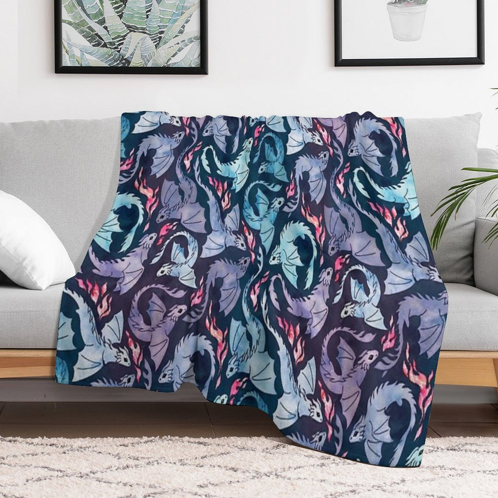 Dragon Fire Dark Turquoise And Purple Easy Care Throw Blanket