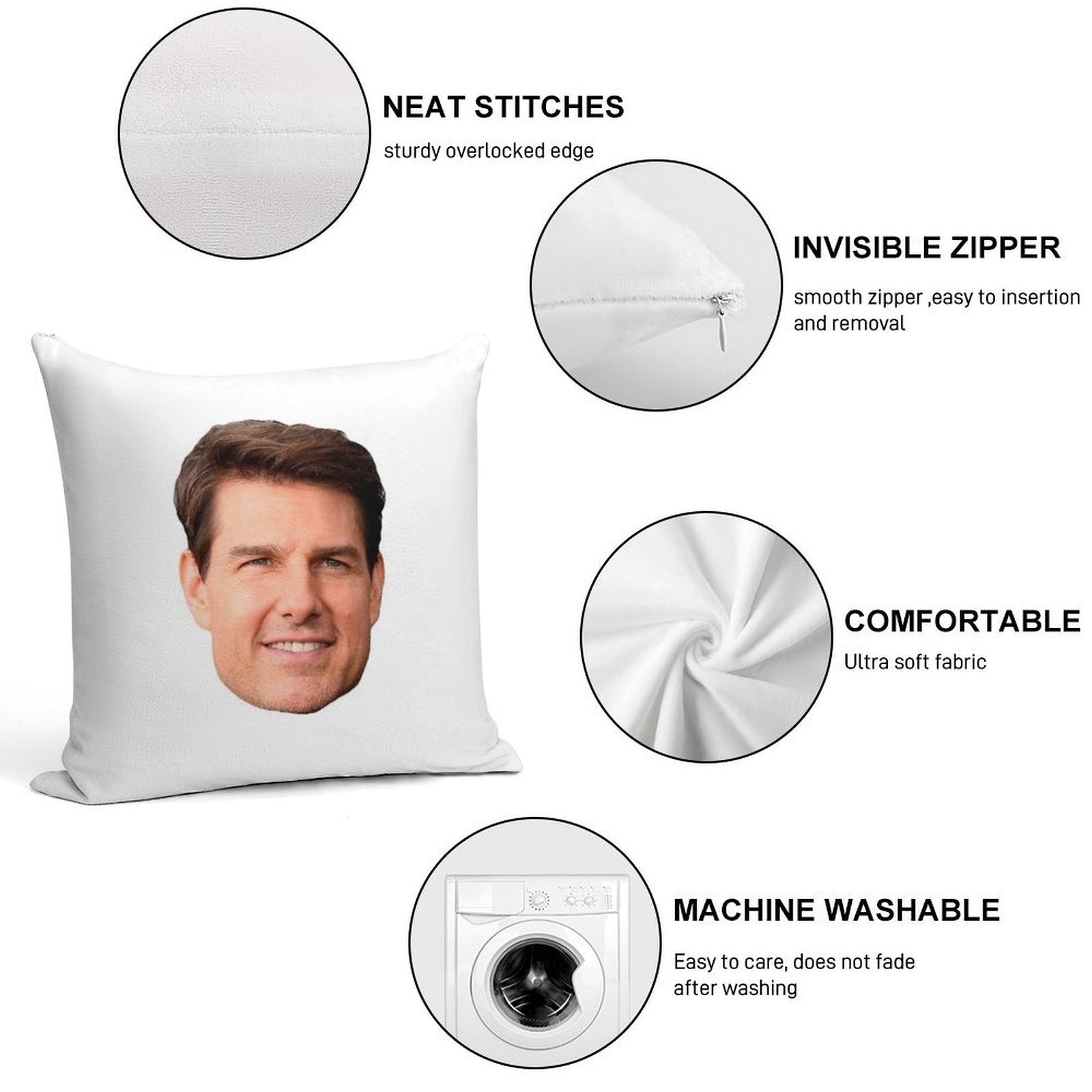 Tom Cruise Face Cutout Soft Skin-Friendly Throw Pillow