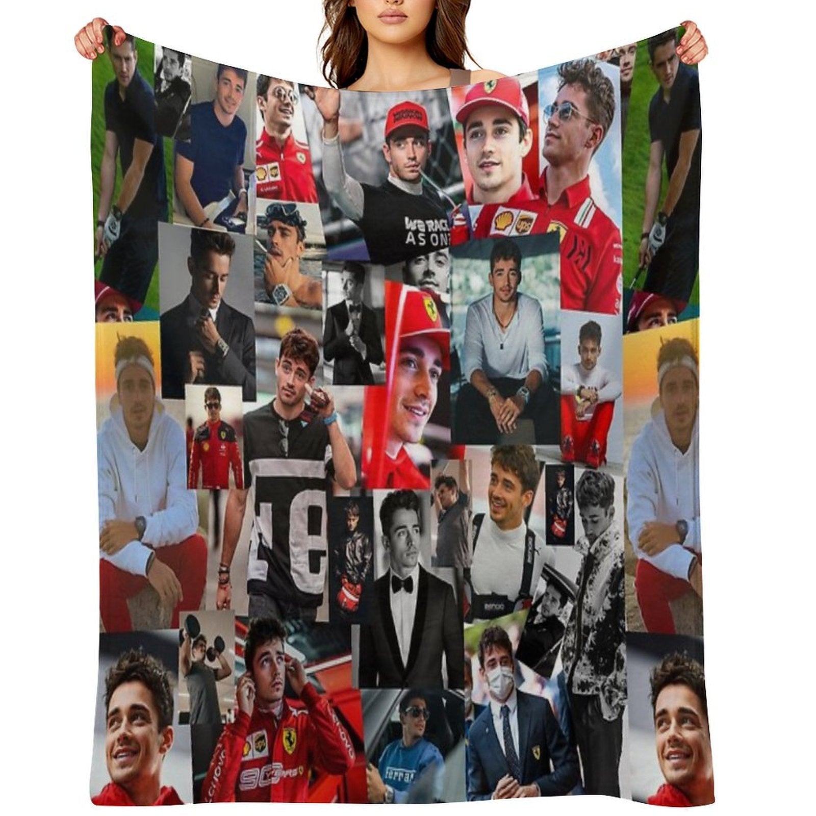 Charles Leclerc Monacan Motorsports Racing Driver Collage Plush Throw Blanket