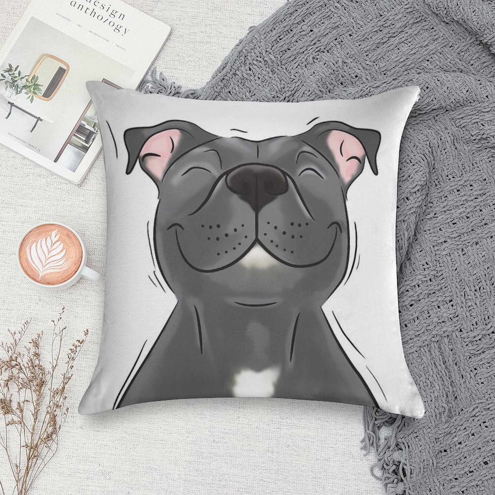 Smiling Blue Staffy Dog (stafford) Staffy Love Soft High-Density Material Throw Pillow