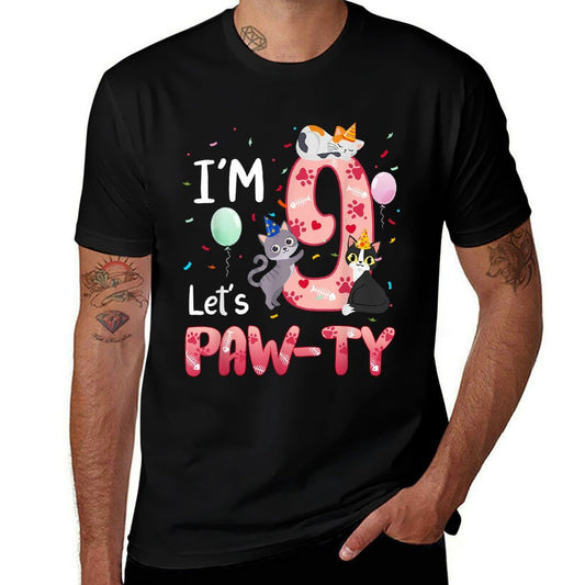 9th Birthday Girl Cat Kitten 9 Years Old Bday Party  Tagless Design T-Shirt