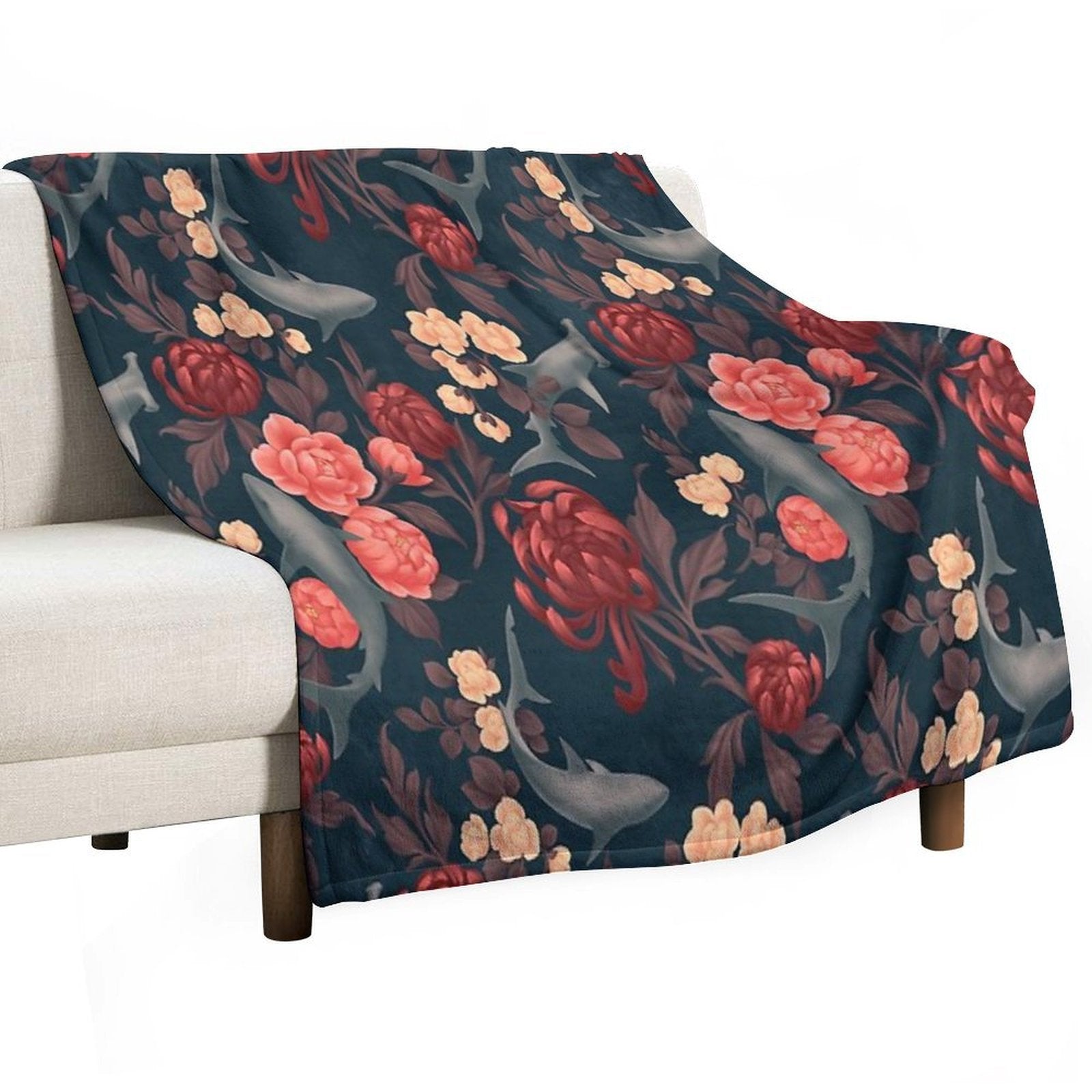 Botanical Shark (Red And Blue) Quick-dry Throw Blanket