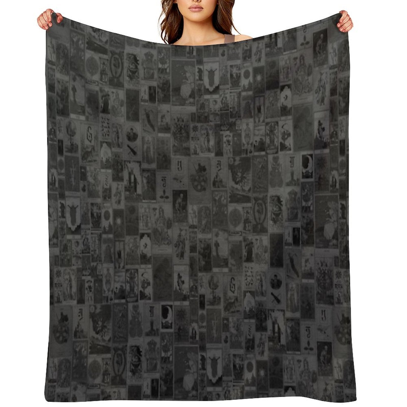 Tarot Card Collage Pattern (Dark) Compact Throw Blanket