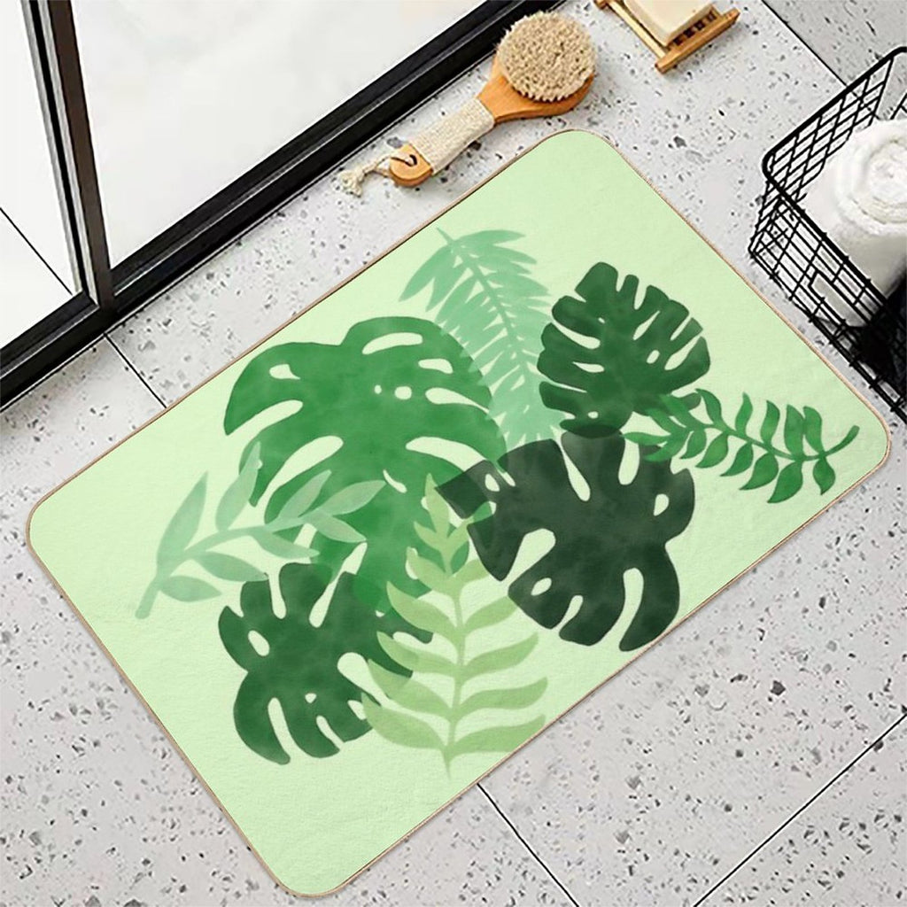 Watercolor Tropical Leaves - Green Background Durable Bath Mat