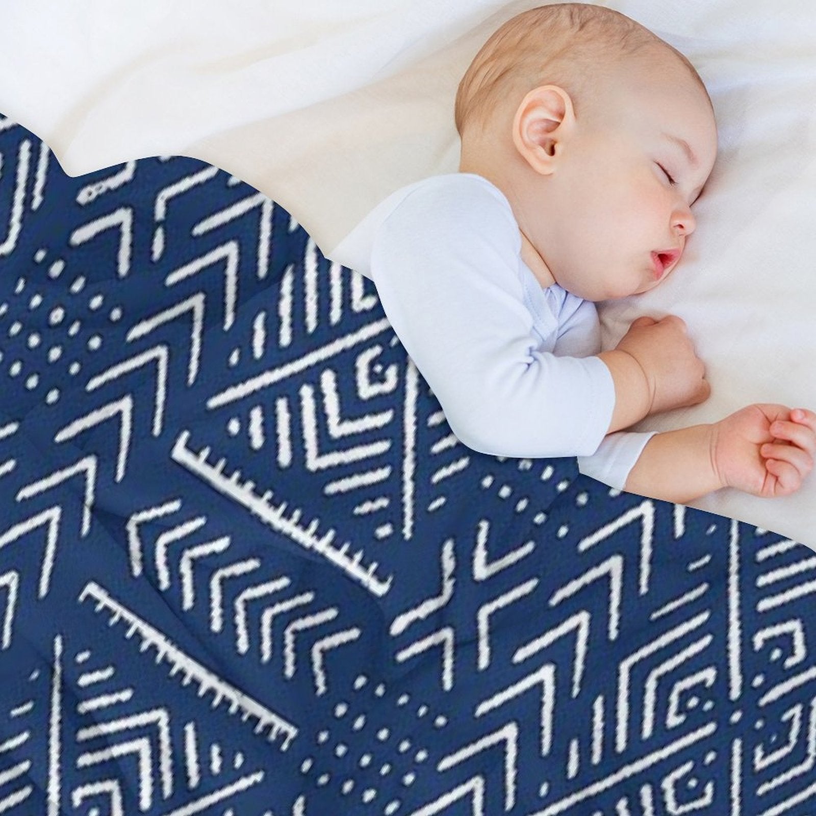 Line Mud Cloth  Dark Blue Machine-washable Throw Blanket