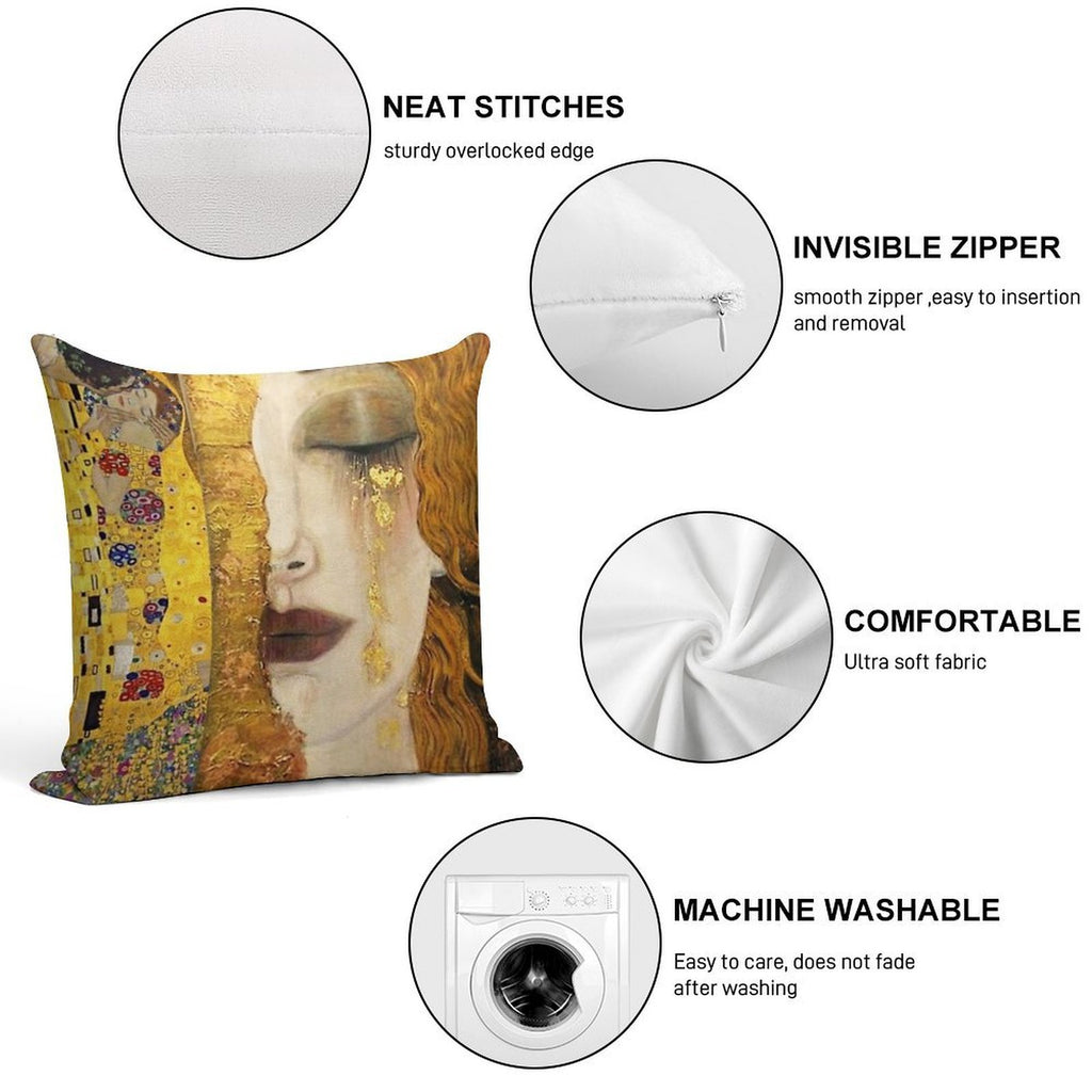 Golden Tears - Gustav Klimt Soft Luxury Feel Throw Pillow