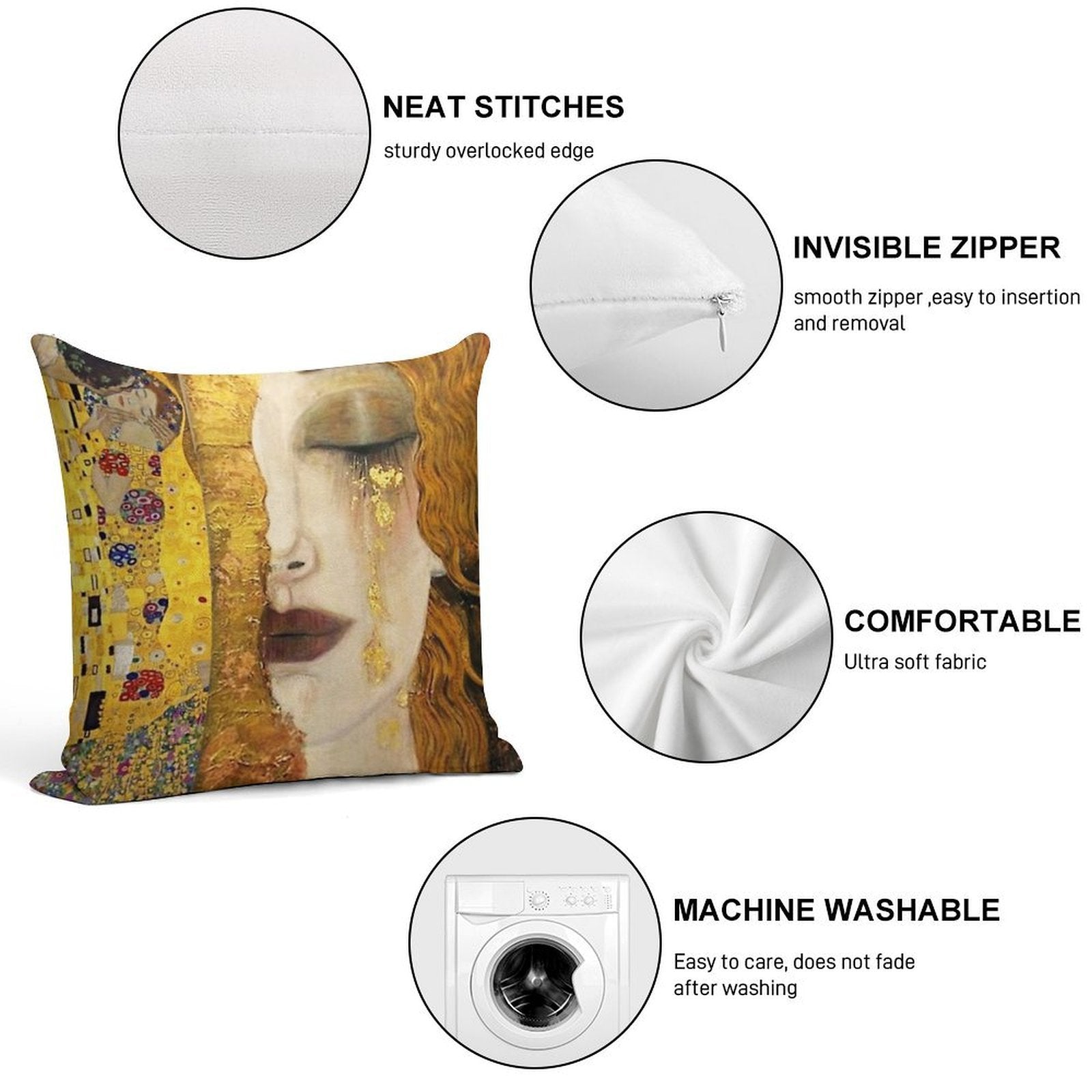 Golden Tears - Gustav Klimt Soft Luxury Feel Throw Pillow
