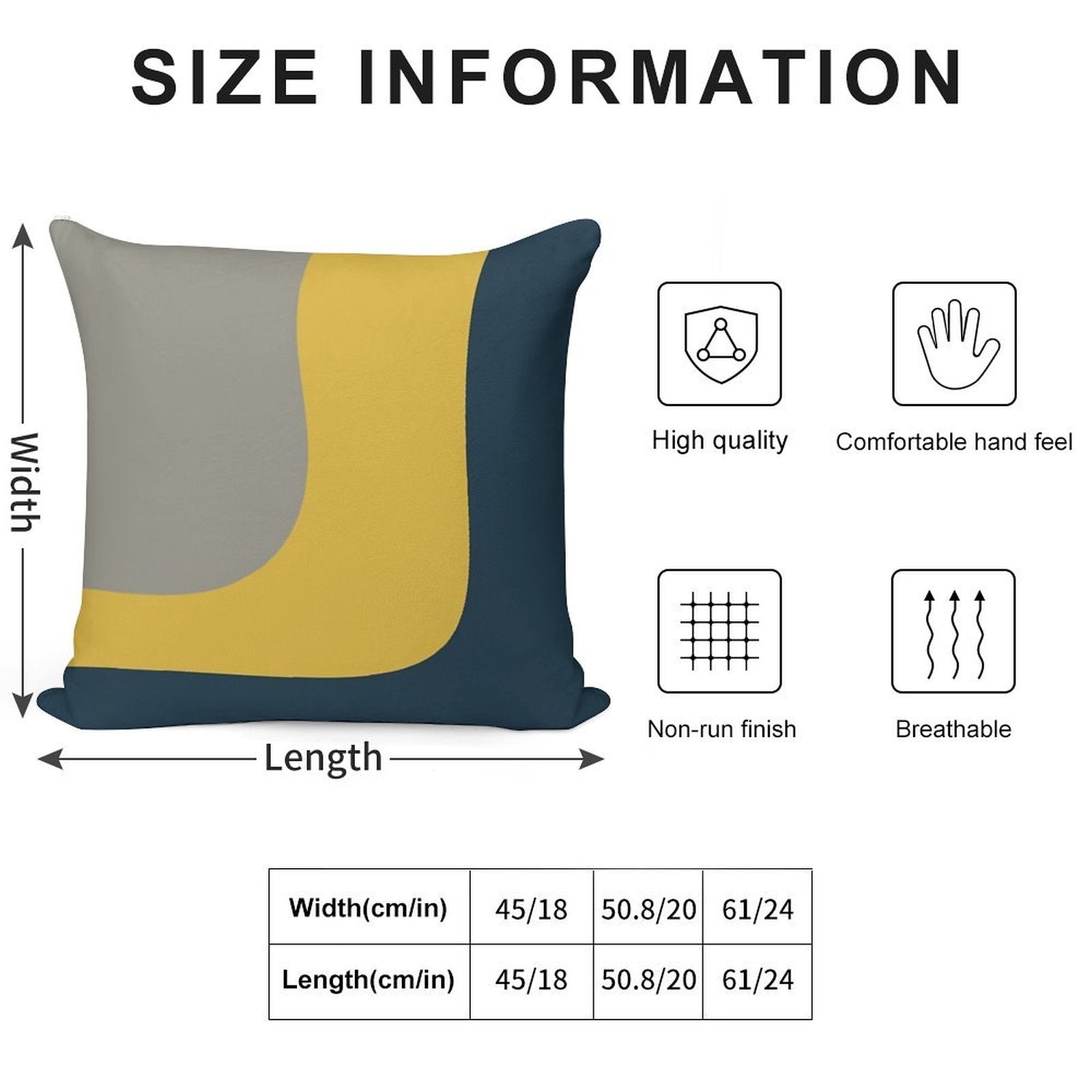 Triple Wave Minimalist Pattern in Mustard Yellow, Navy Blue, And Grey Soft Fade-Resistant Throw Pillow